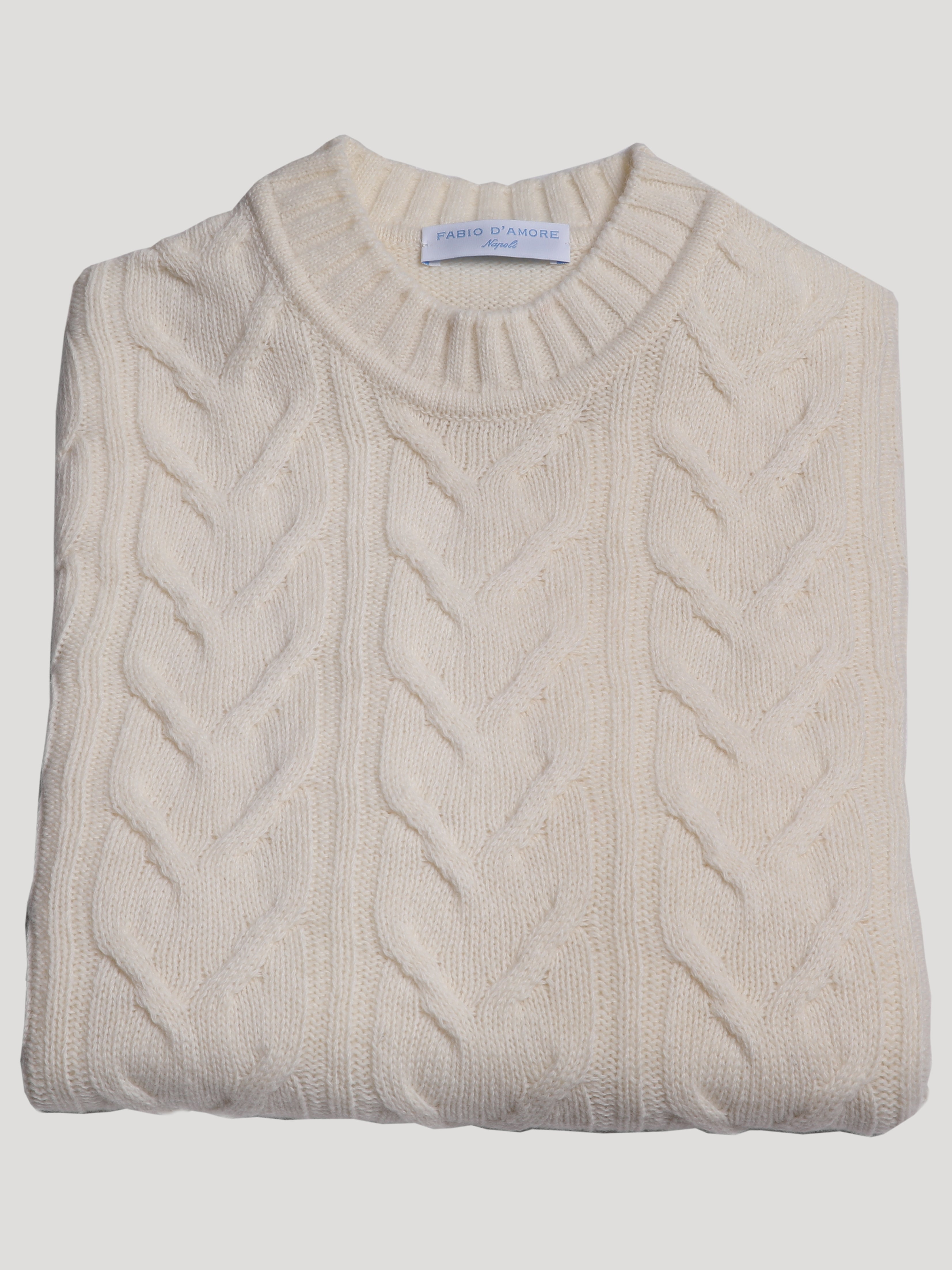 Maglione Girocollo Treccia 100% Lana Made in Italy Panna