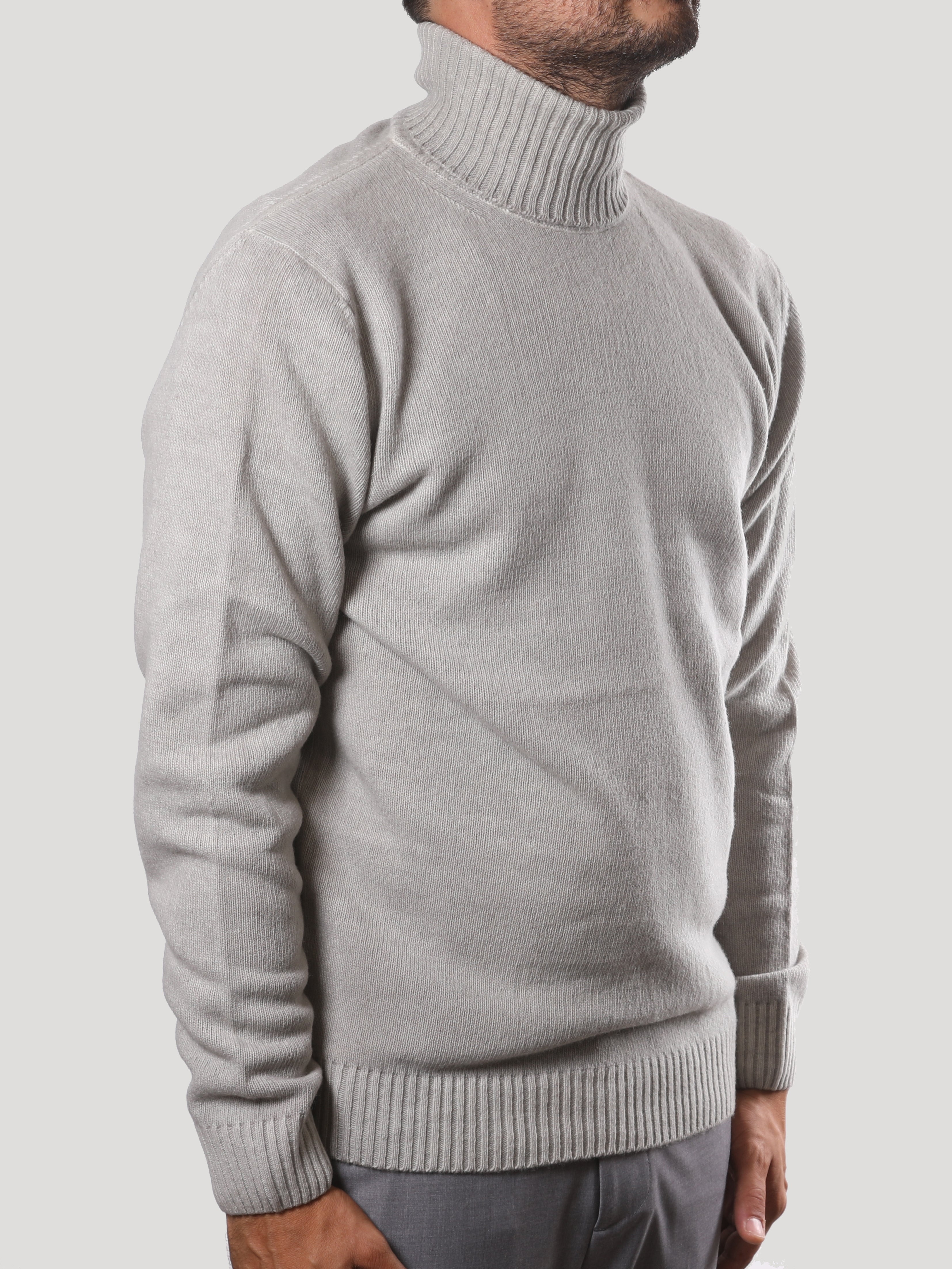 Maglione Collo Alto 100% Lana Made in Italy Perla