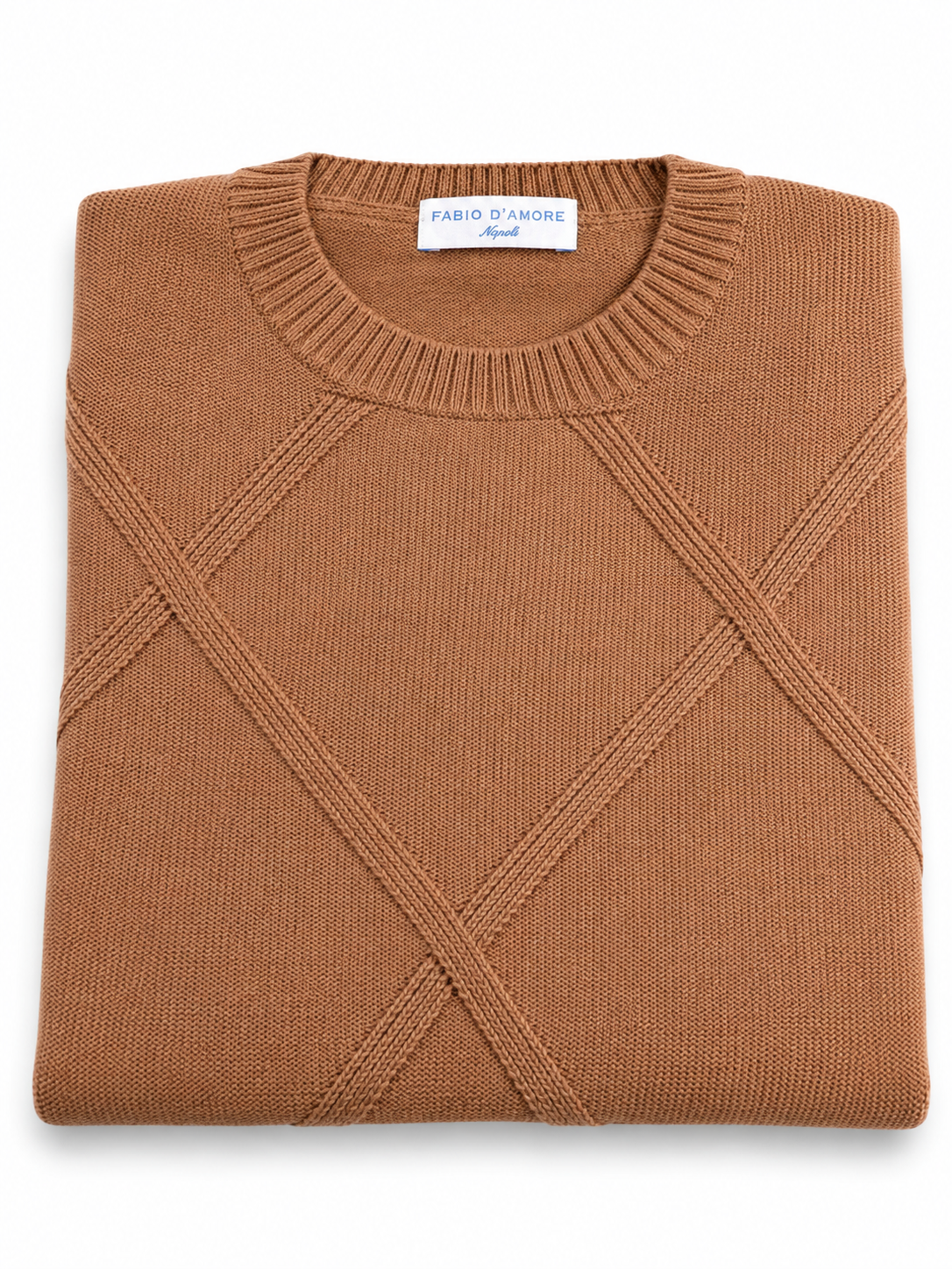 Maglione Girocollo Rombo Tabacco in Lana, 100% Made In Italy