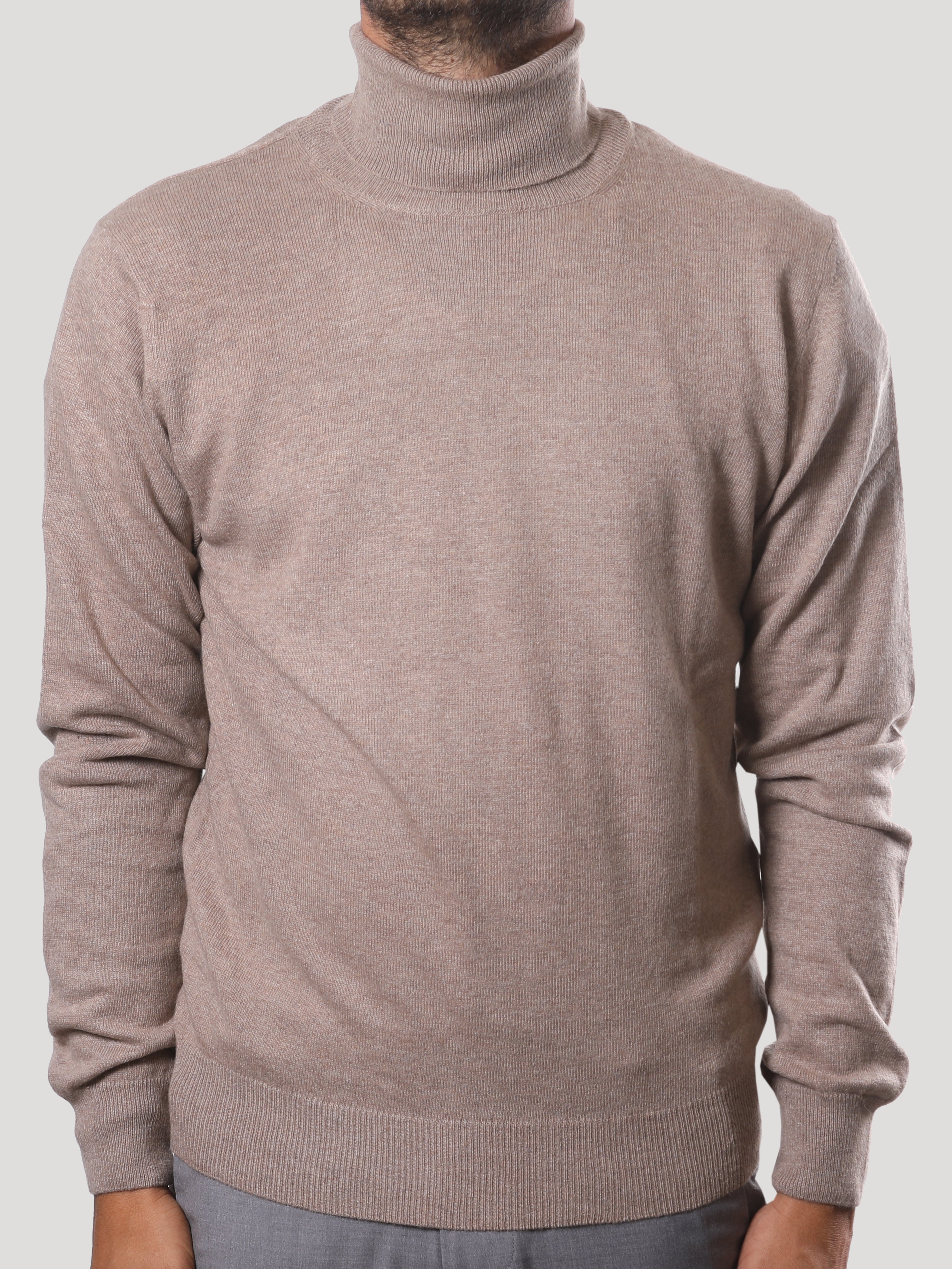 Maglione Collo Alto in Cashemere Made in Italy Sabbia