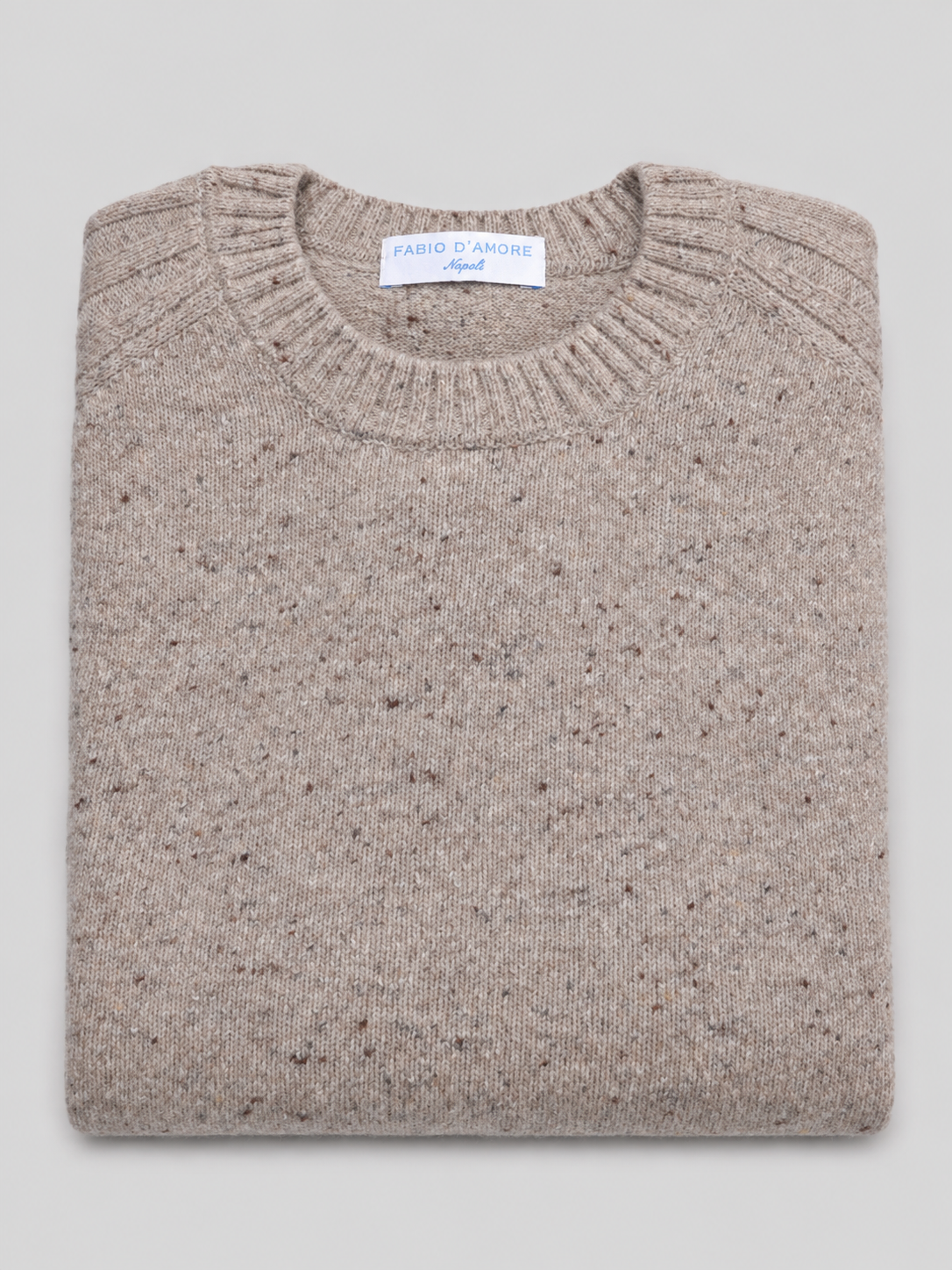 Maglione Girocollo in Lana Shetland Beige 100% Made in Italy