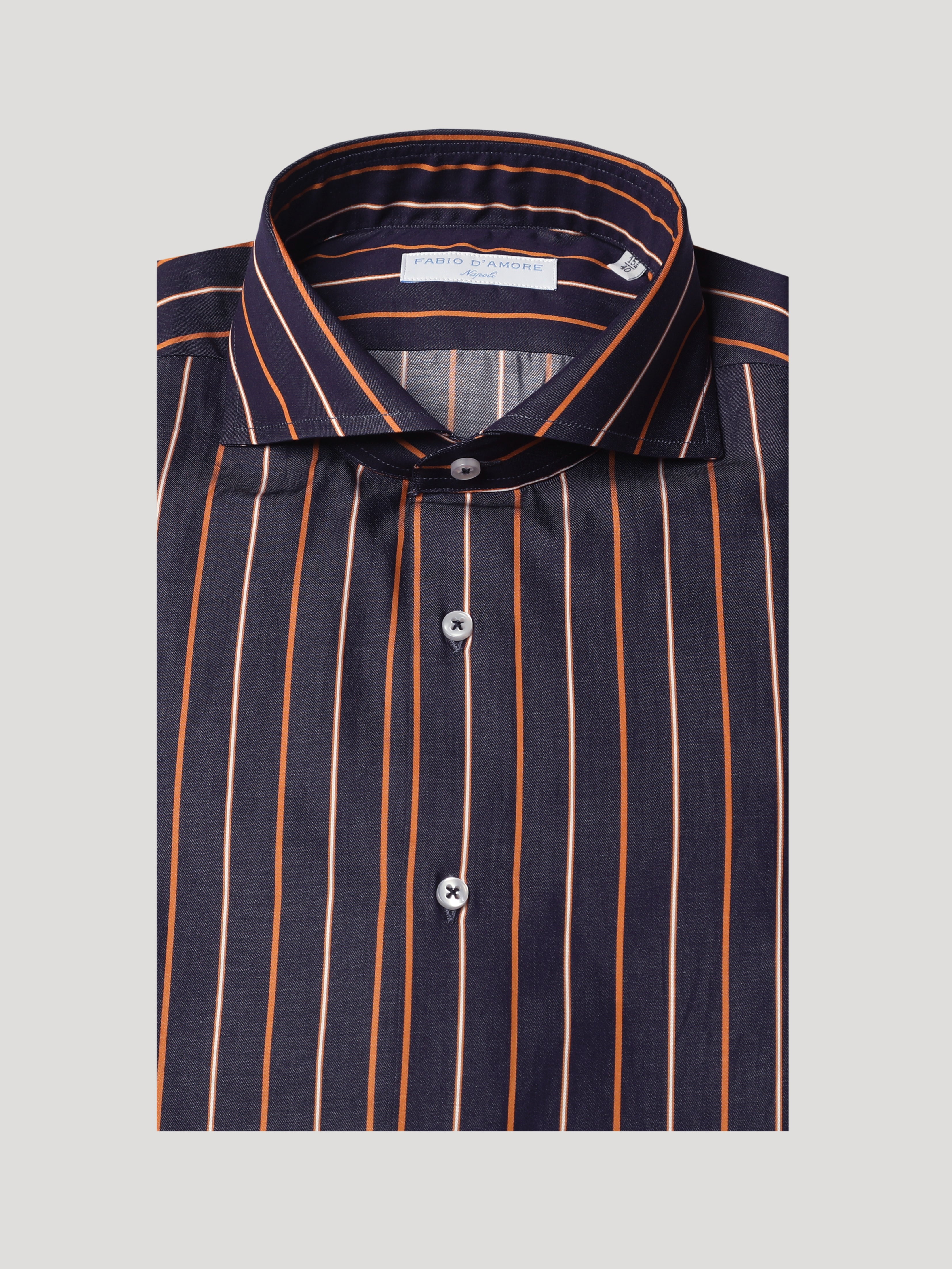 Camicia Slim Sartoriale Collo Mezzo Francese Collo Soft Blueorange Made In Italy