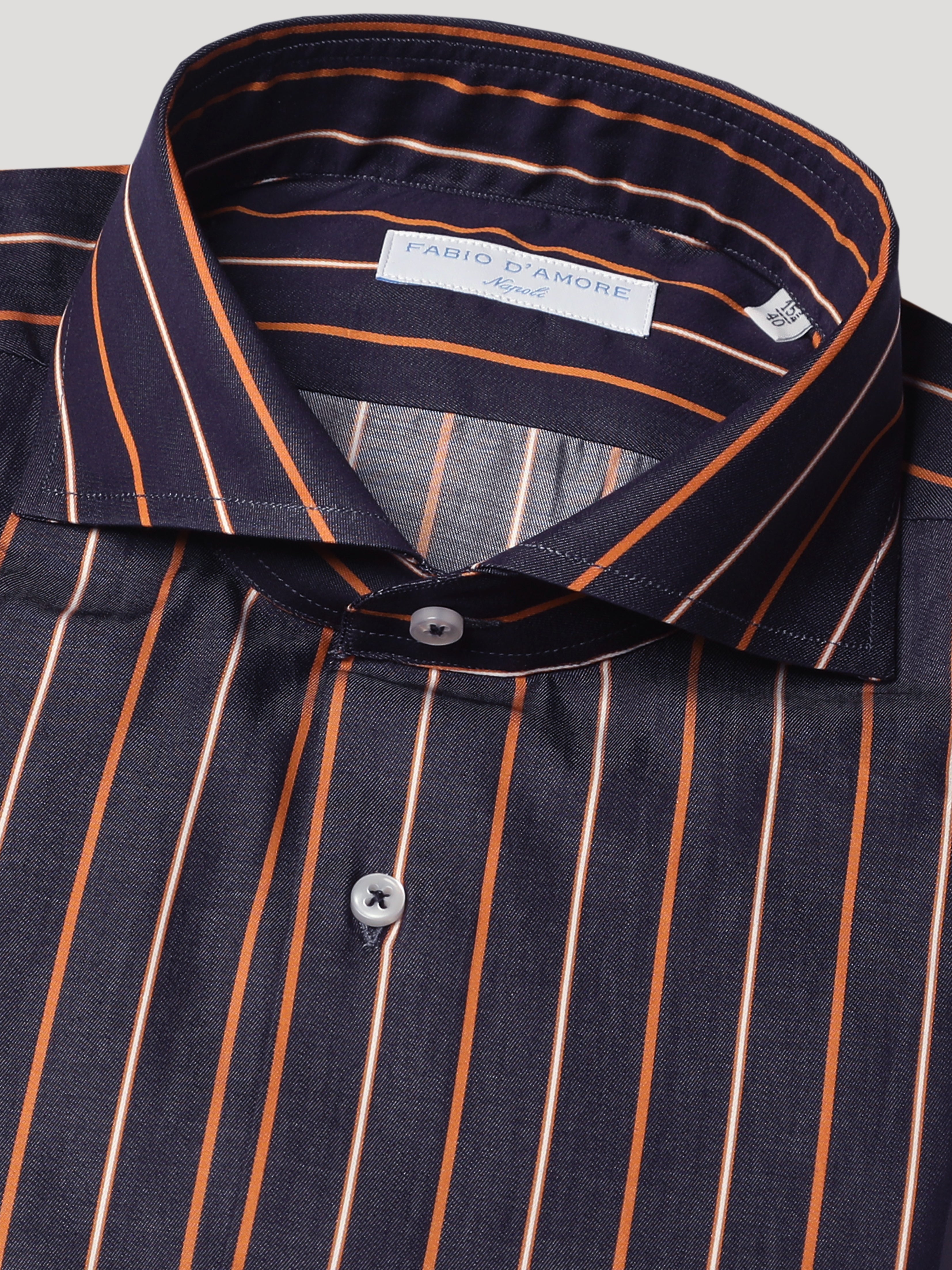 Camicia Slim Sartoriale Collo Mezzo Francese Collo Soft Blueorange Made In Italy
