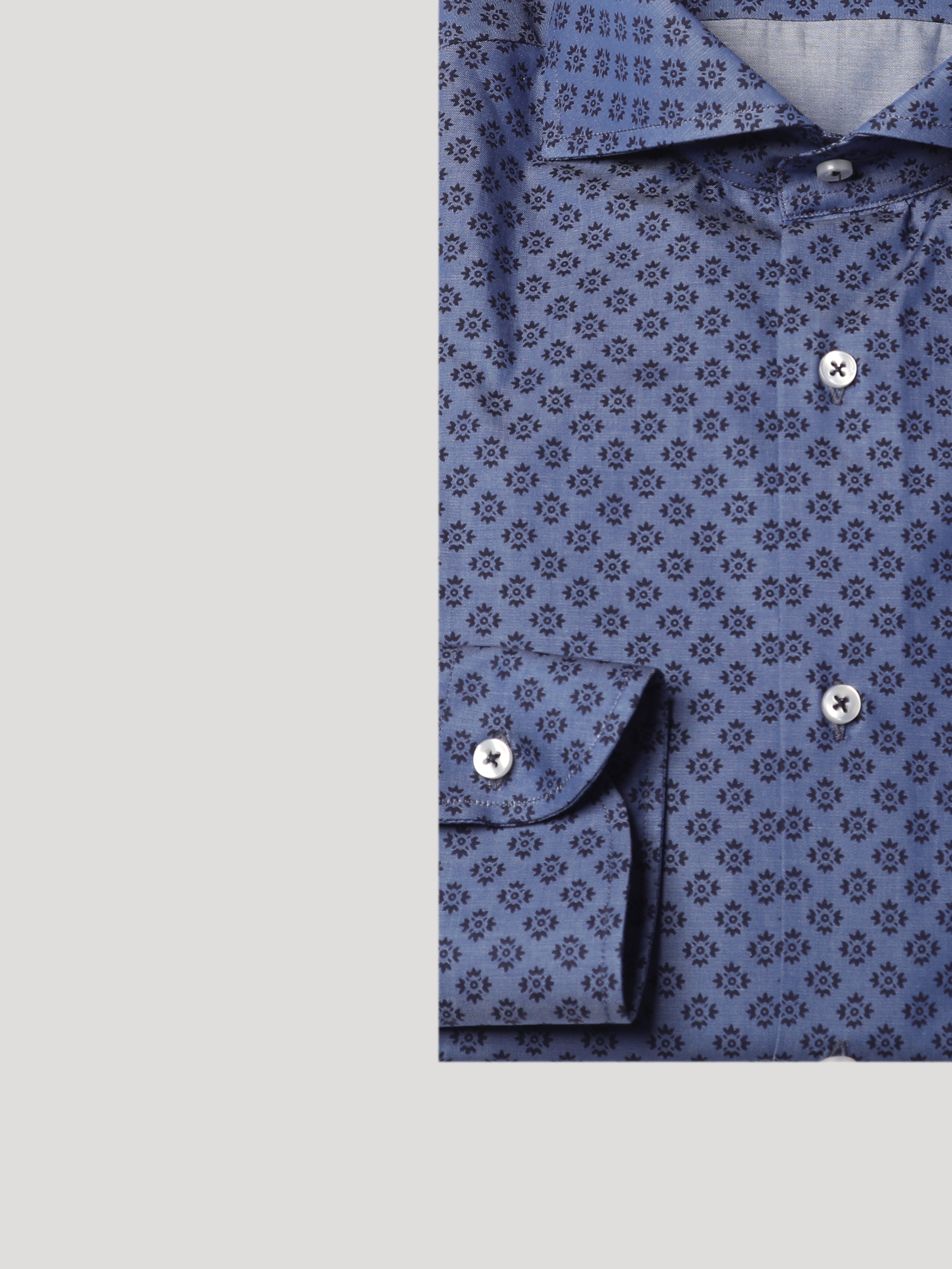 Camicia Slim Sartoriale Collo Mezzo Francese Soft Denim Stampa Flower
