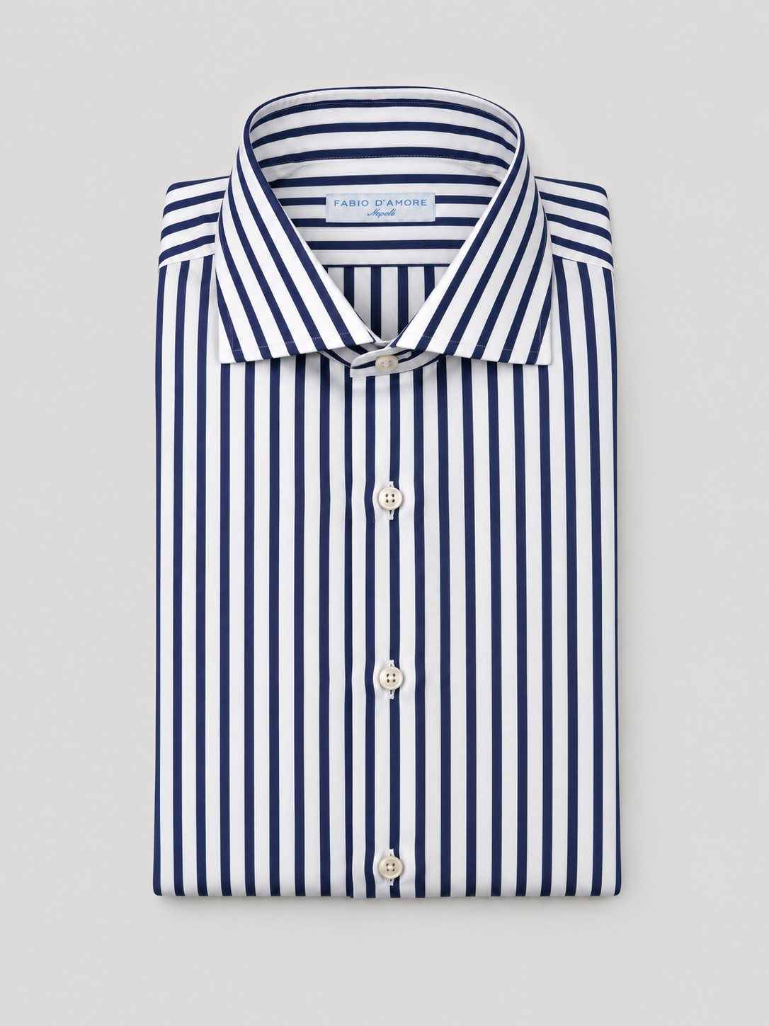 Camicia Sartoriale Rigata RODY Bianca Riga Blue Made In Italy 100% Cotone