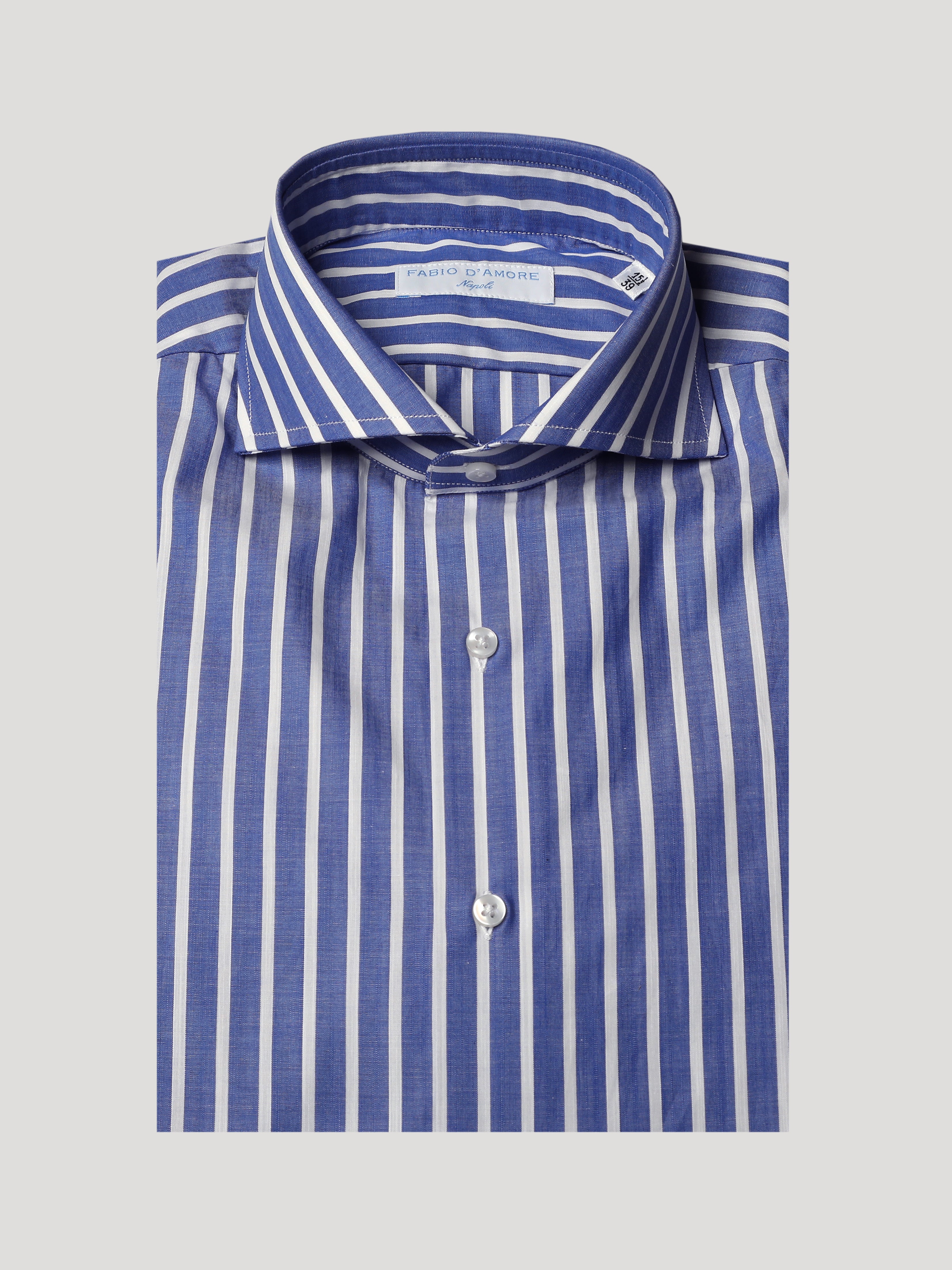 Camicia Slim Sartoriale Collo mezzo Francese Stile Napoli Blu Made In Italy