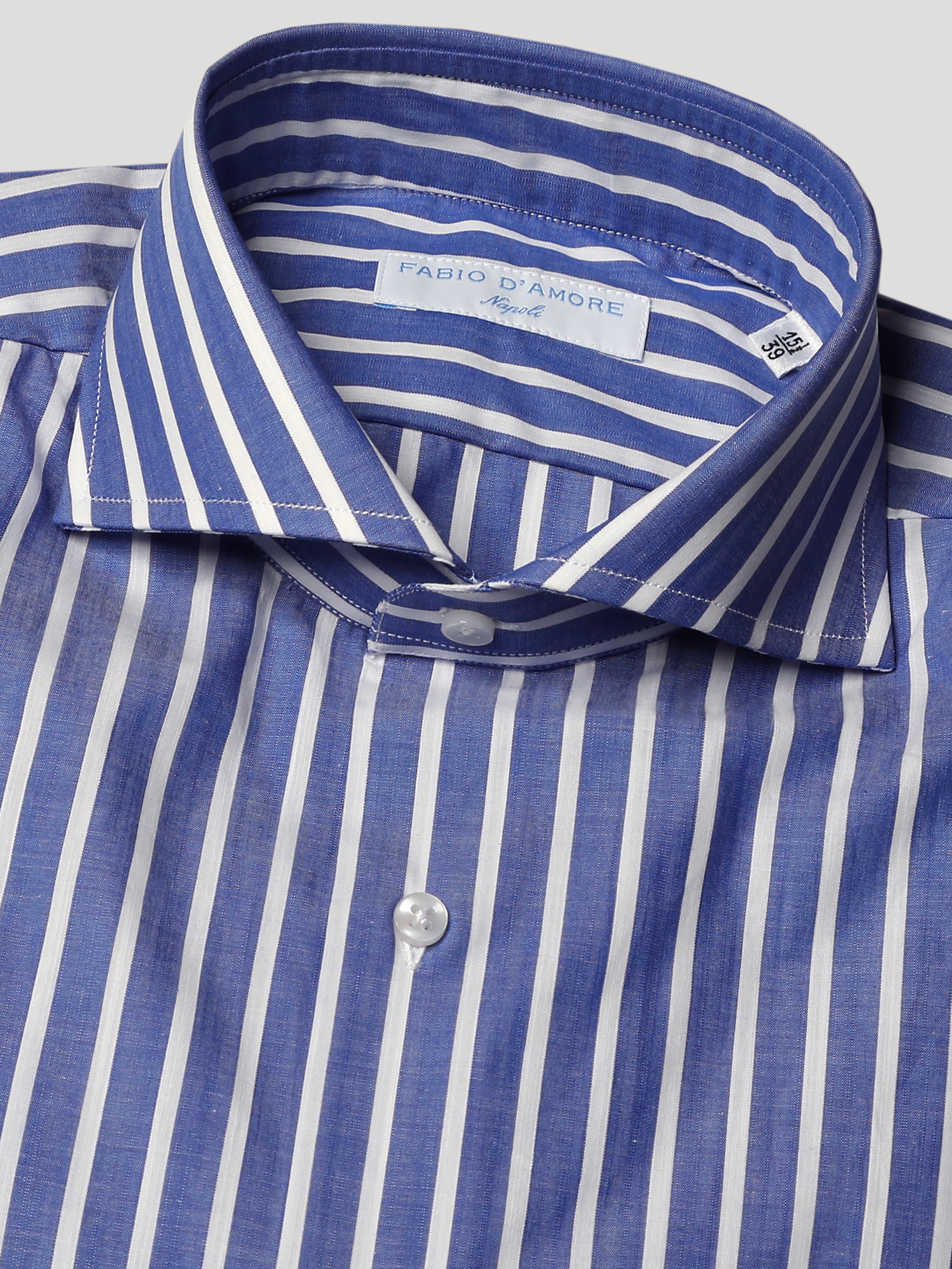 Camicia Slim Sartoriale Collo mezzo Francese Stile Napoli Blu Made In Italy