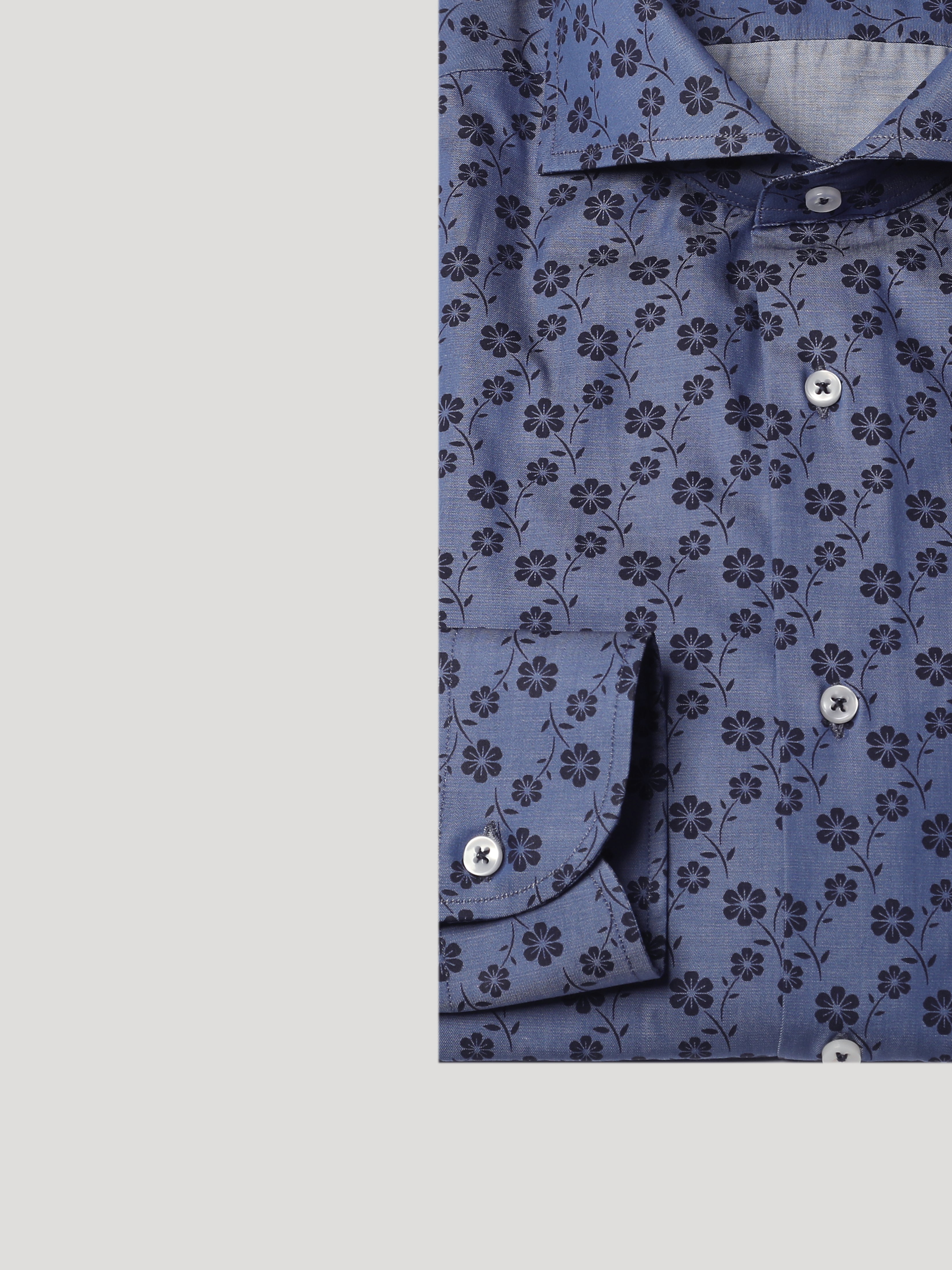 Camicia Slim Sartoriale Collo Mezzo Francese Soft Denim Flower Two Made In Italy