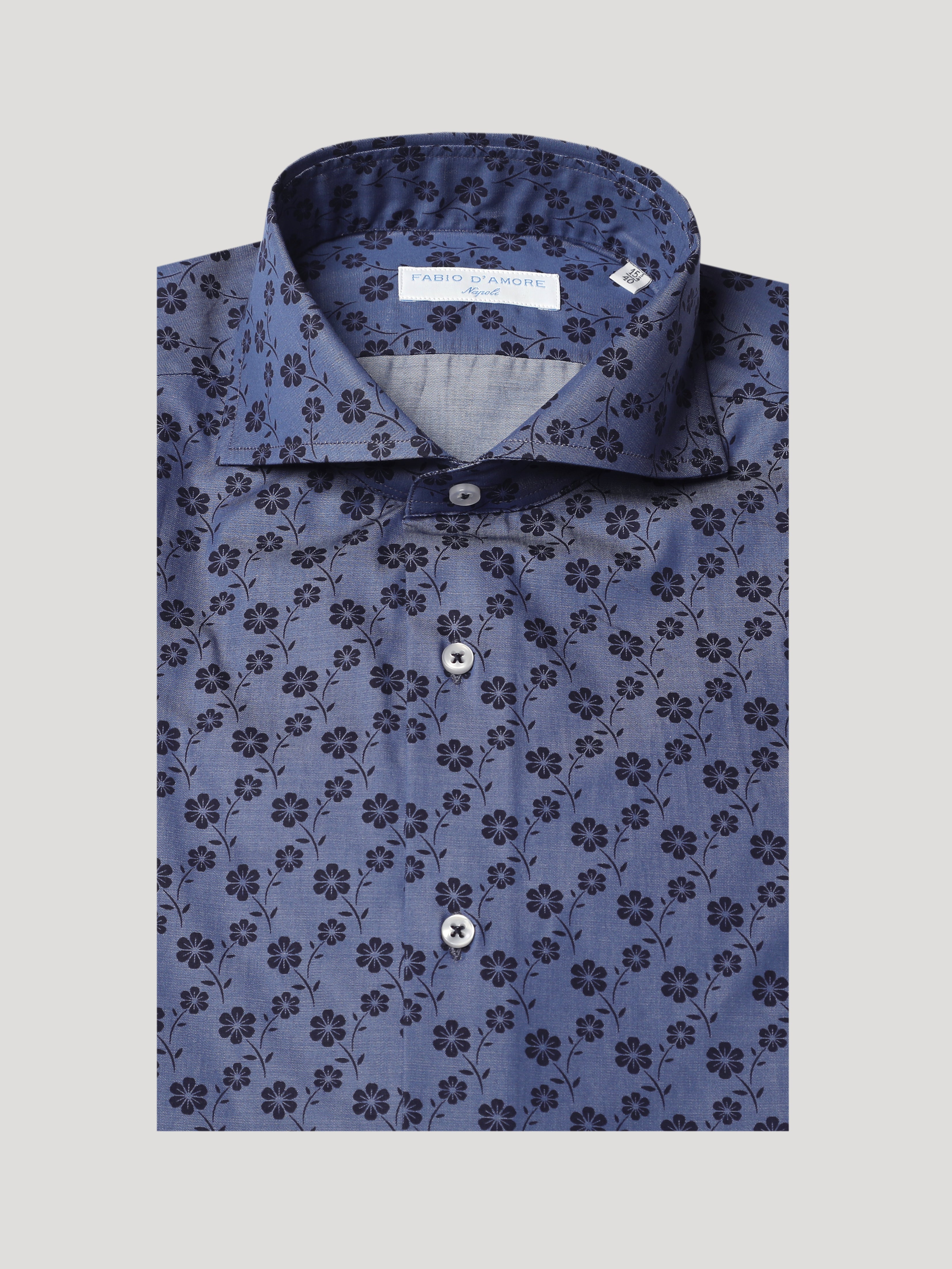Camicia Slim Sartoriale Collo Mezzo Francese Soft Denim Flower Two Made In Italy