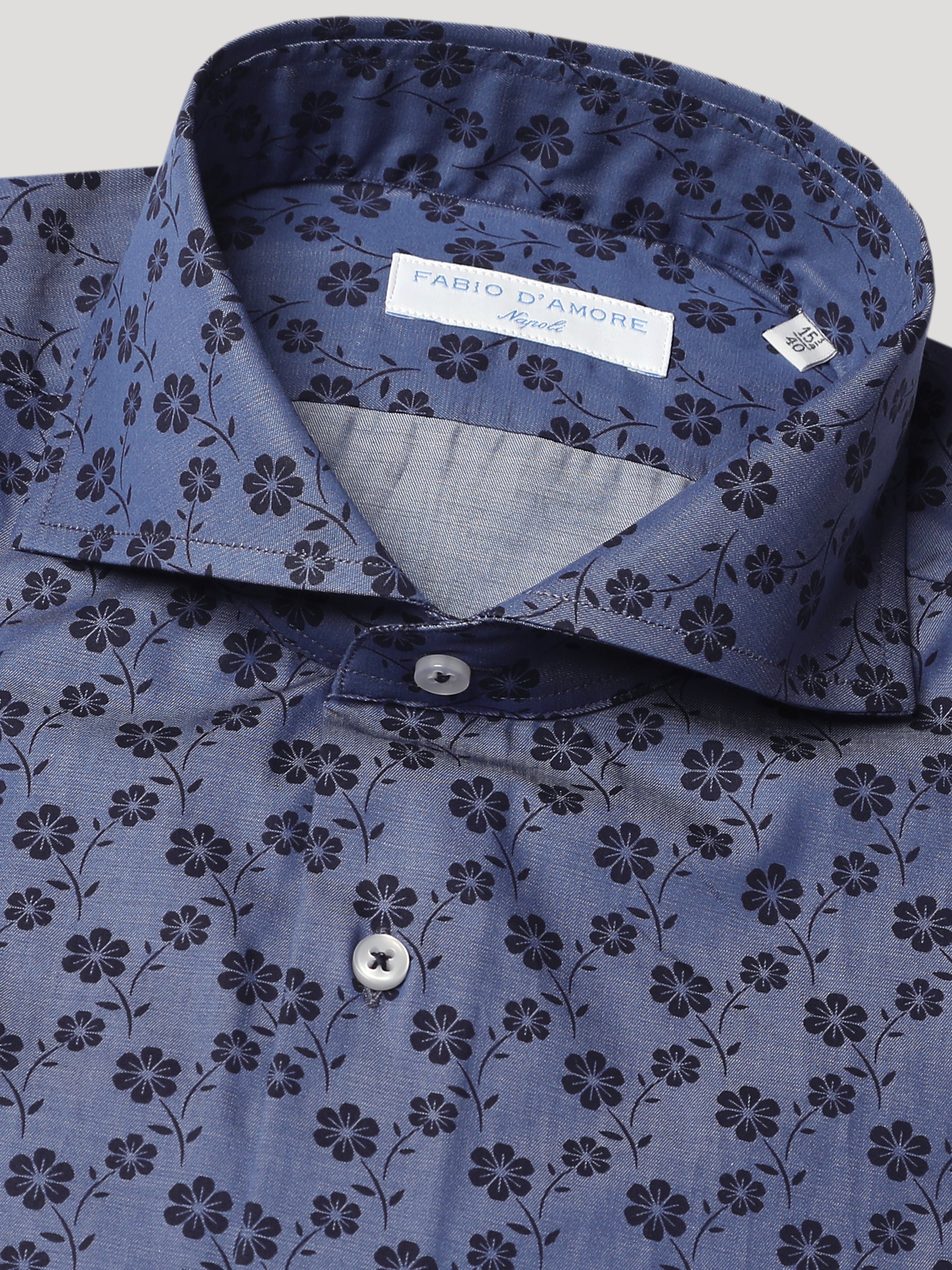 Camicia Slim Sartoriale Collo Mezzo Francese Soft Denim Flower Two Made In Italy