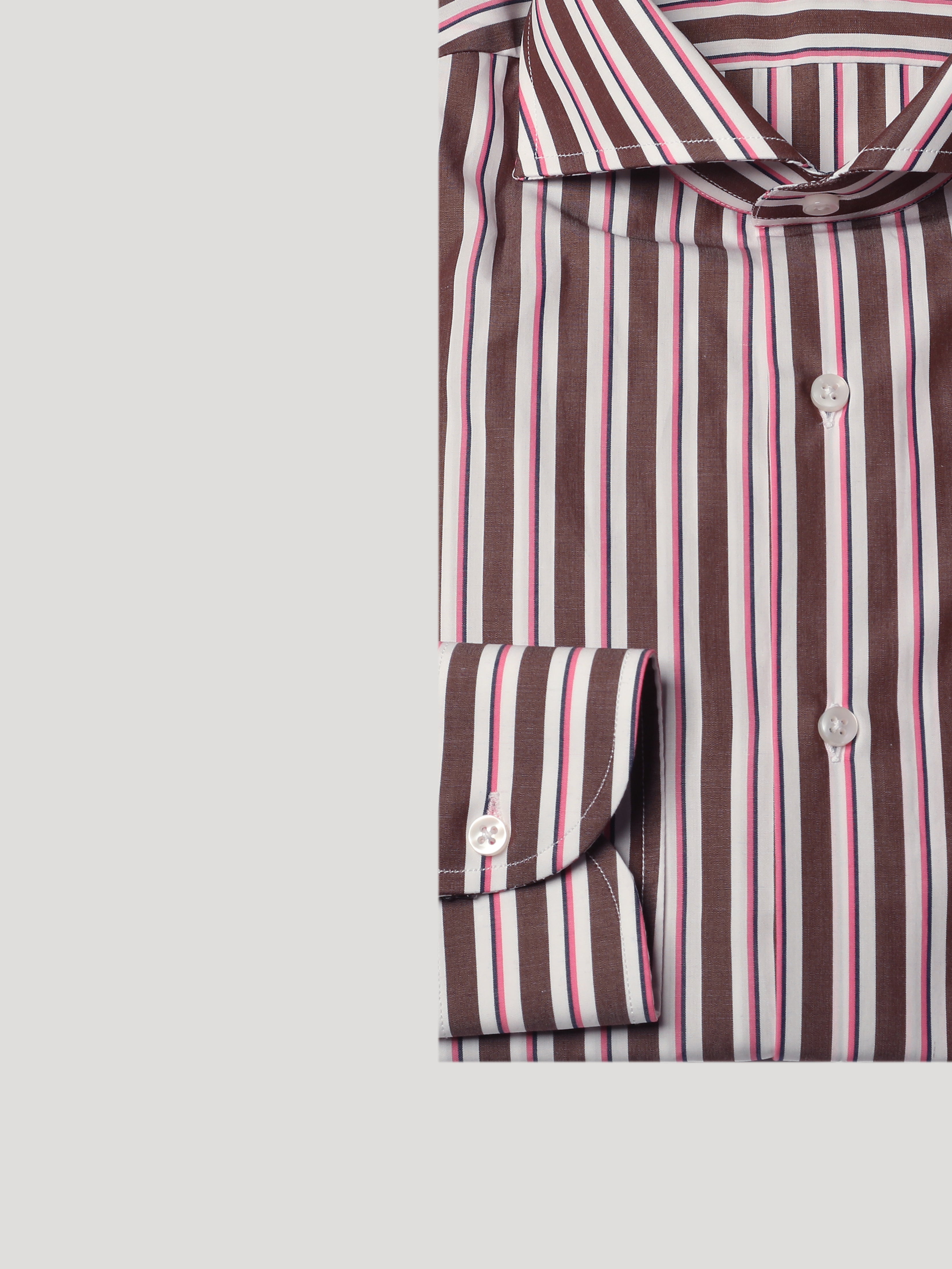 Camicia Slim Sartoriale Collo Mezzo Francese Riga Marrone e Rosa Milano