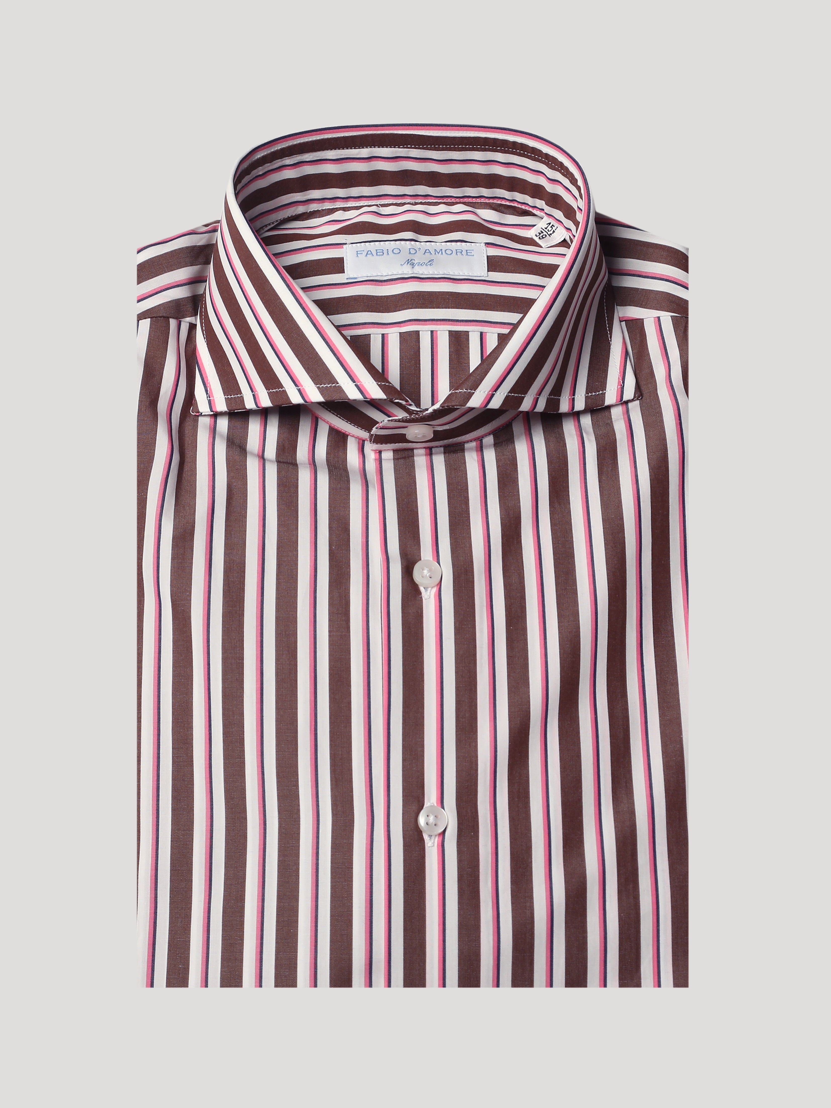 Camicia Slim Sartoriale Collo Mezzo Francese Riga Marrone e Rosa Milano