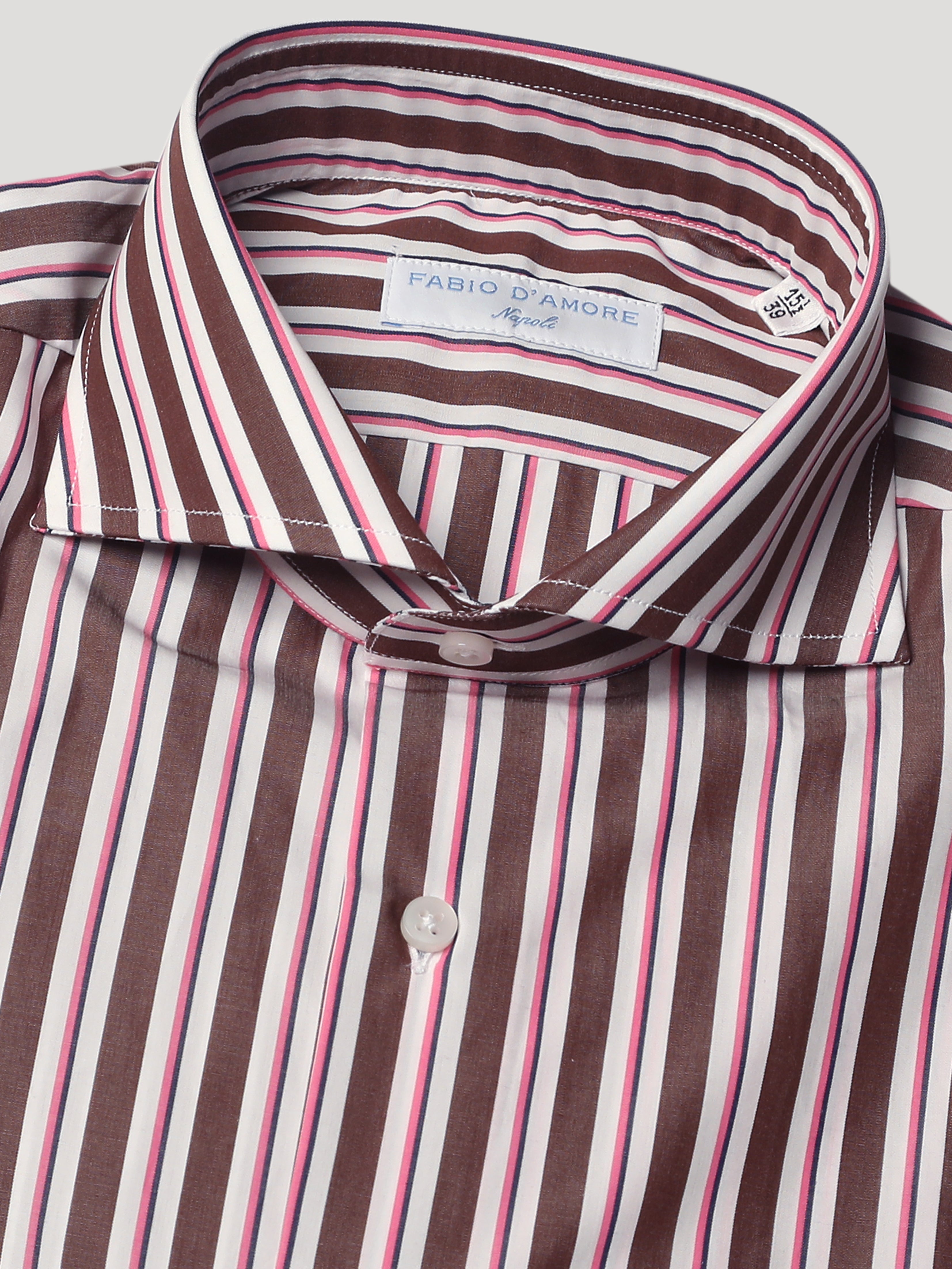 Camicia Slim Sartoriale Collo Mezzo Francese Riga Marrone e Rosa Milano
