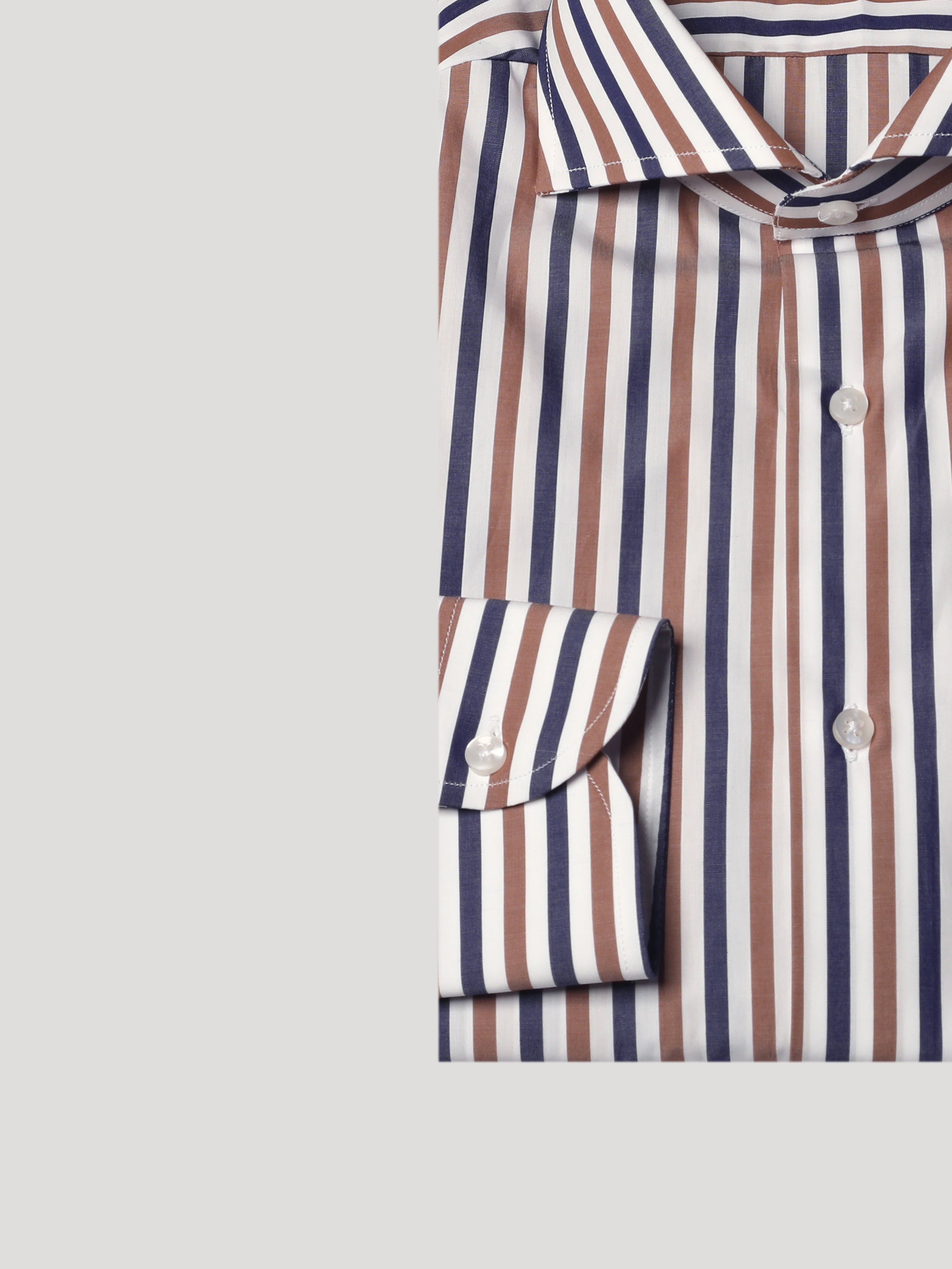 Camicia Slim Sartoriale Collo Mezzo Francese Costa Riga Blue e Marrone Made In Italy