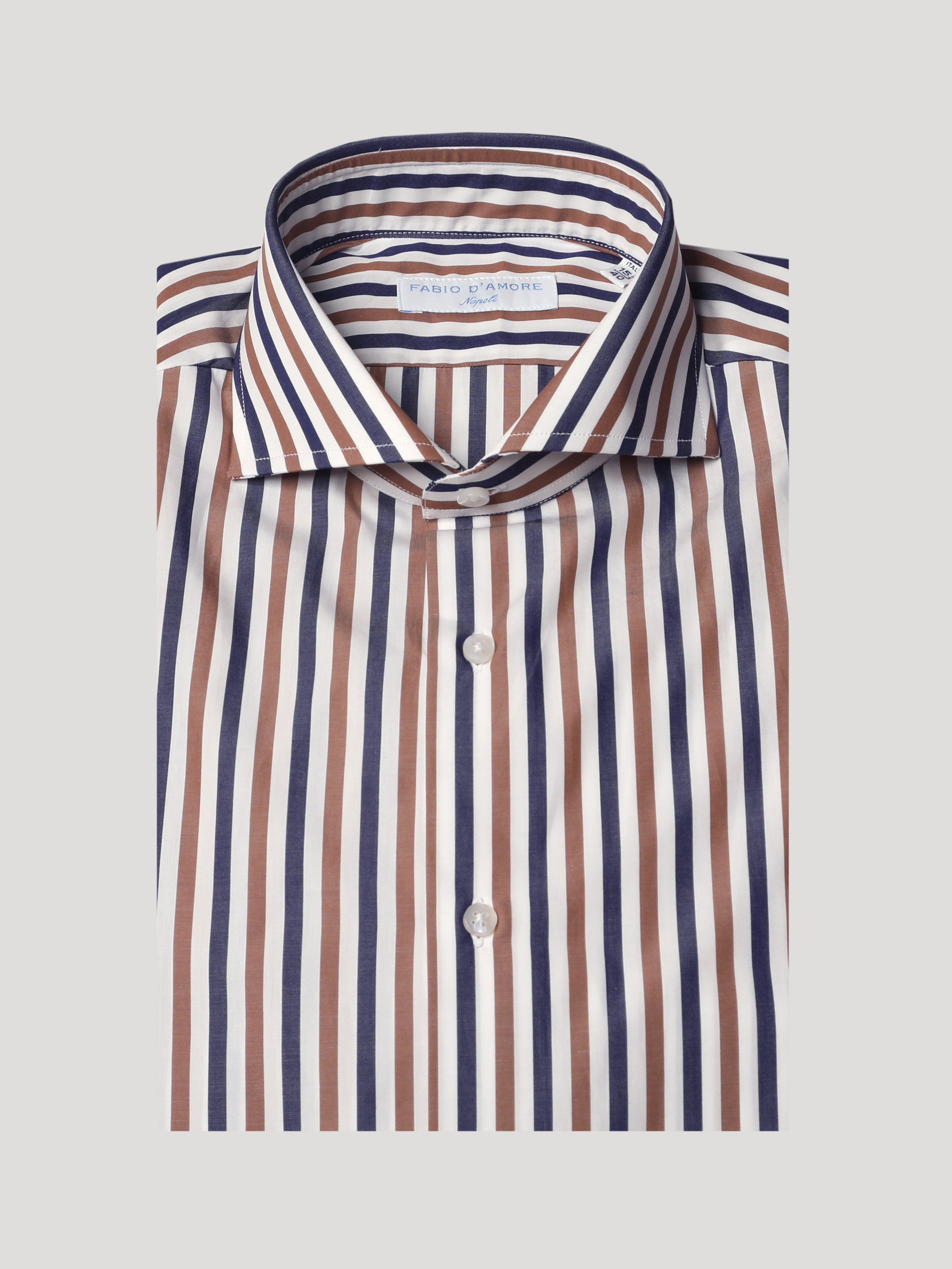 Camicia Slim Sartoriale Collo Mezzo Francese Costa Riga Blue e Marrone Made In Italy