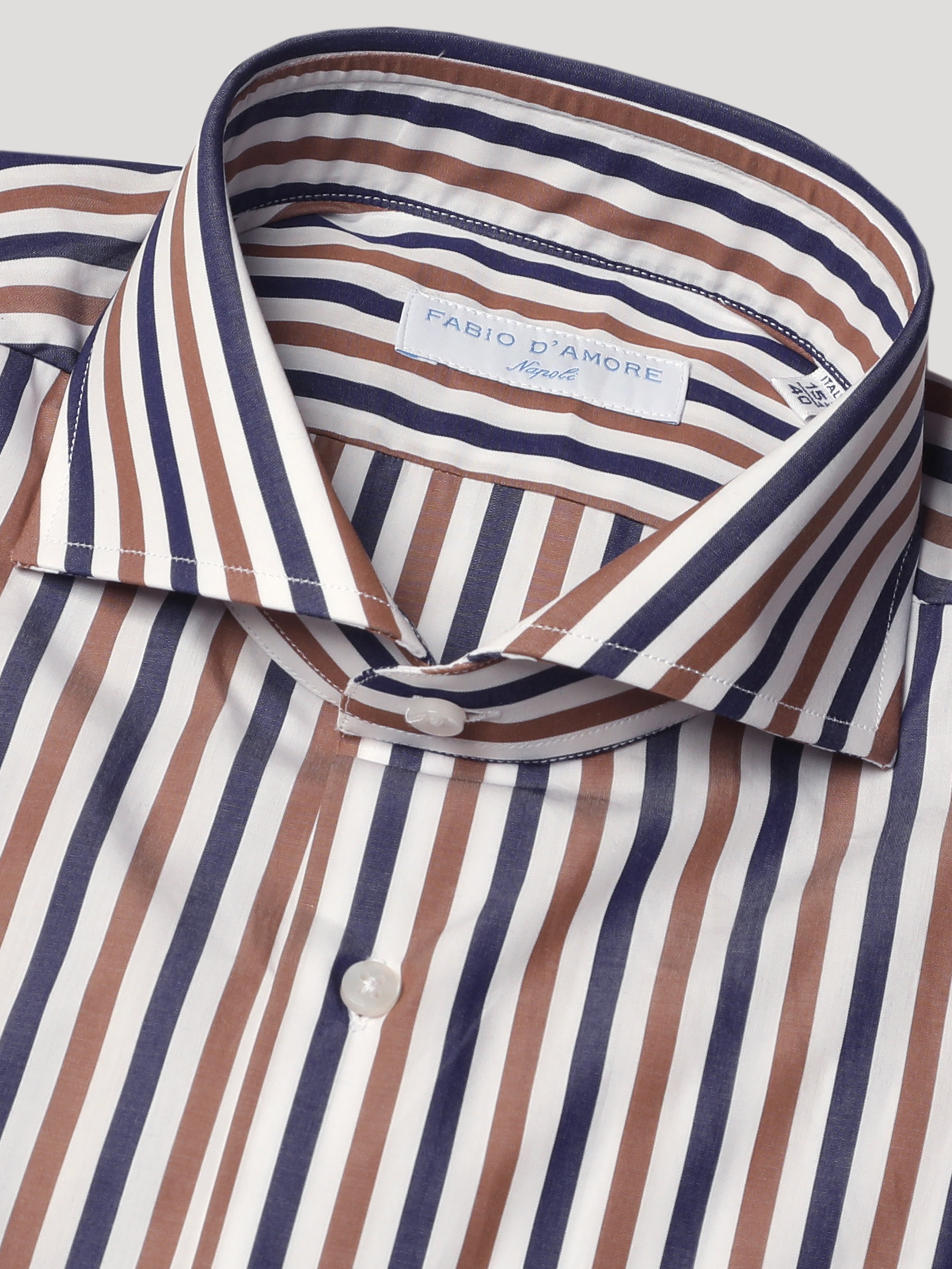 Camicia Slim Sartoriale Collo Mezzo Francese Costa Riga Blue e Marrone Made In Italy
