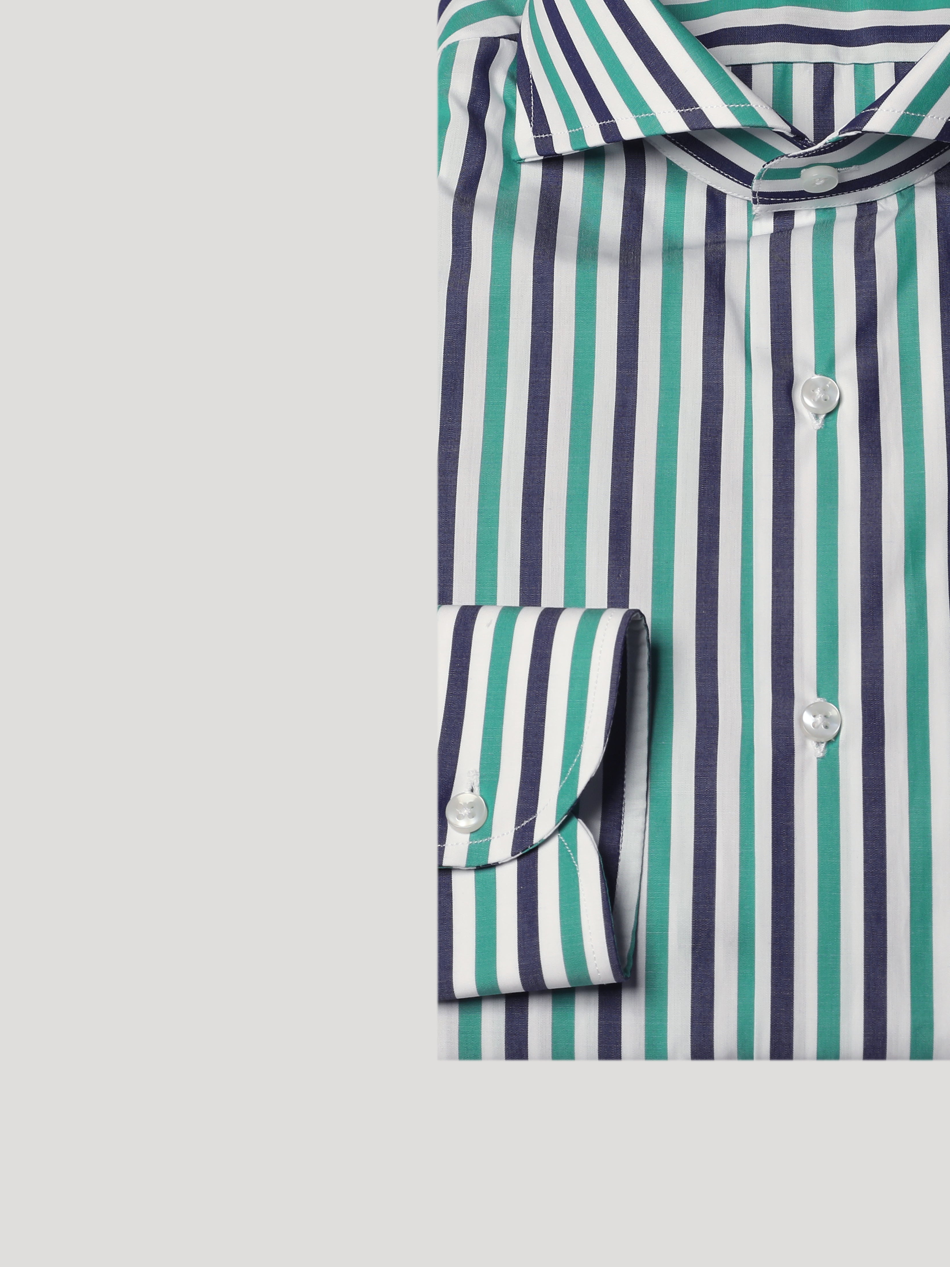 Camicia Slim Sartoriale Collo Mezzo Francese Costa Rigato Verde Blu Made In Italy
