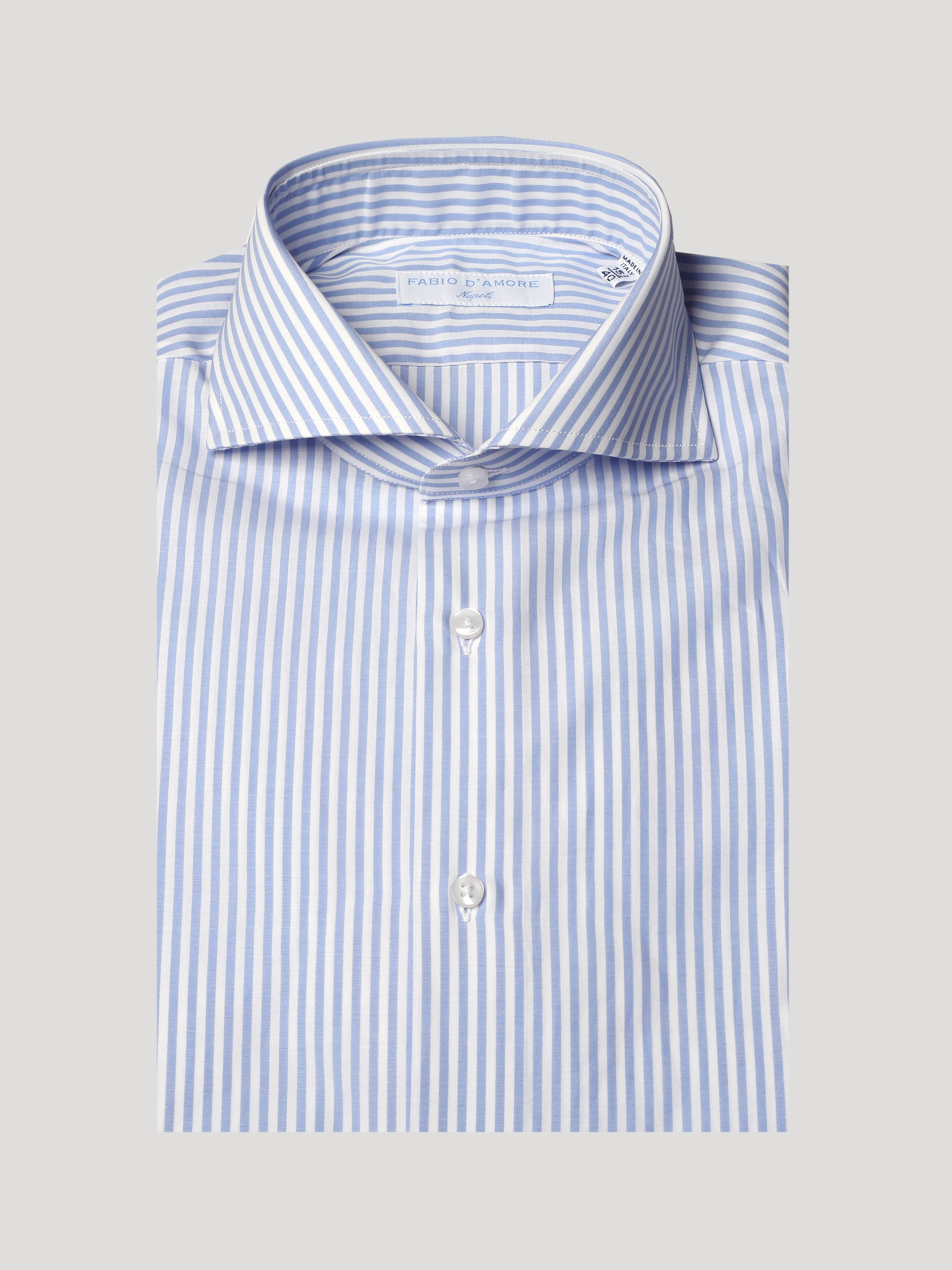 Camicia Slim Sartoriale Collo Mezzo Francese Tinos Celeste Chiaro Made In Italy