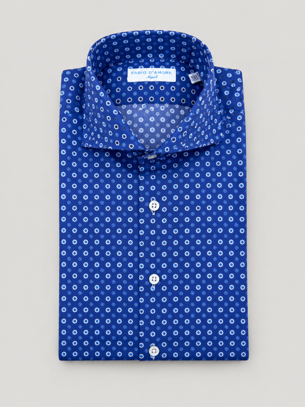 Camicia Slim Sartoriale Stampa Blu fantasia Cravatta Made In Italy