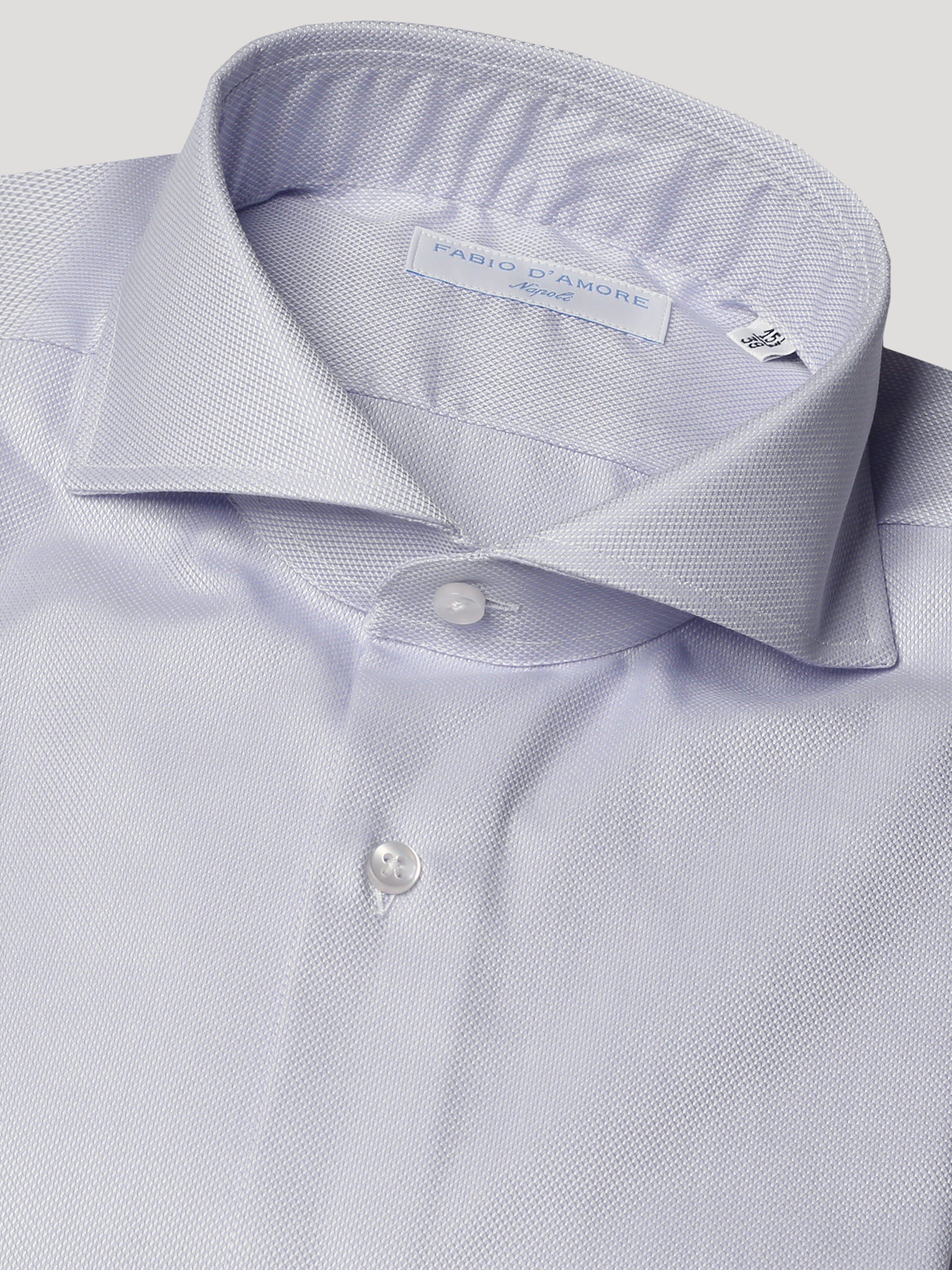 Camicia Slim Sartoriale Collo Mezzo Francese Royal Oxford Celeste Chiaro Made In Italy