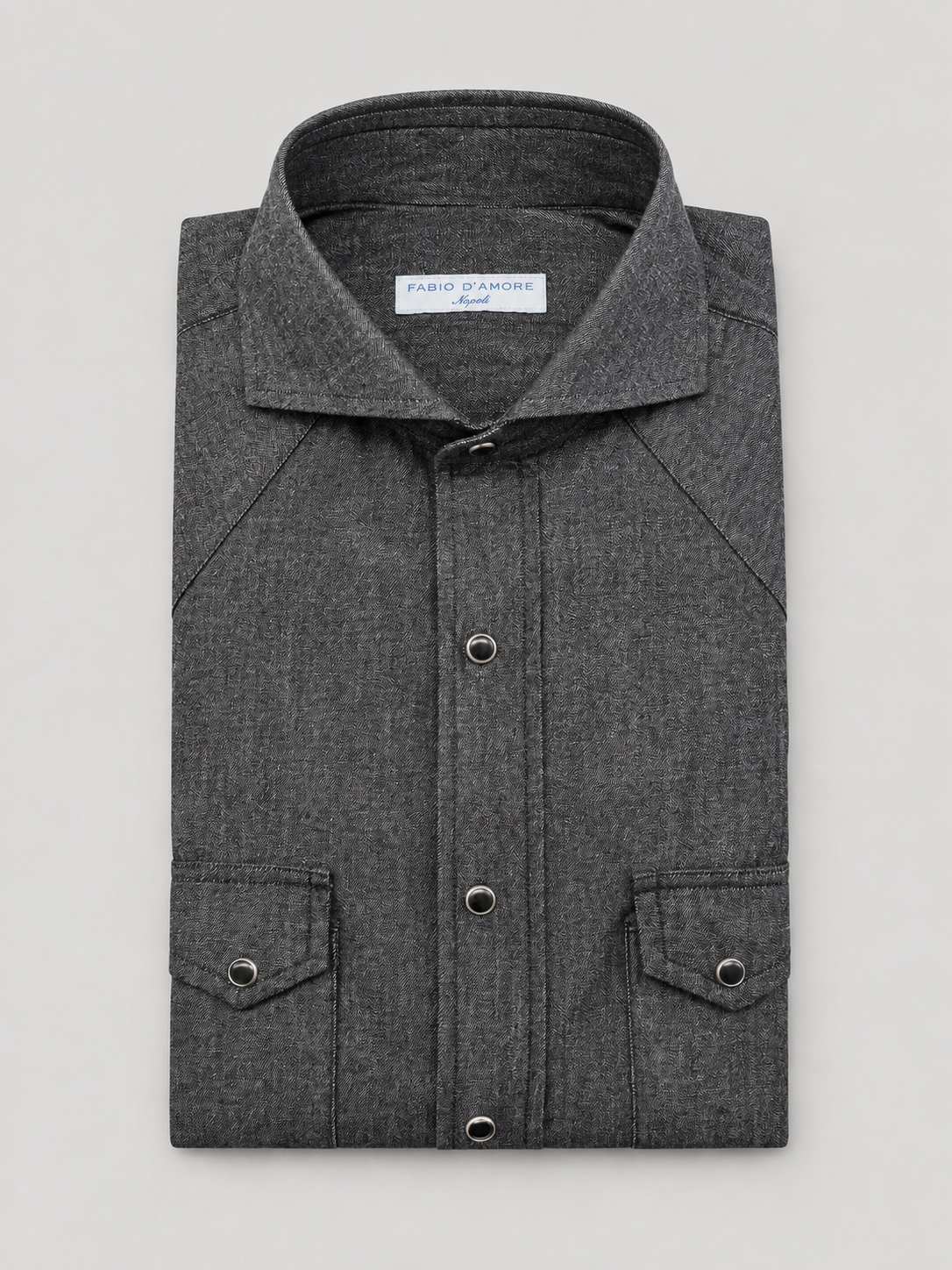 Camicia Texana in Denim Nera Made in Italy