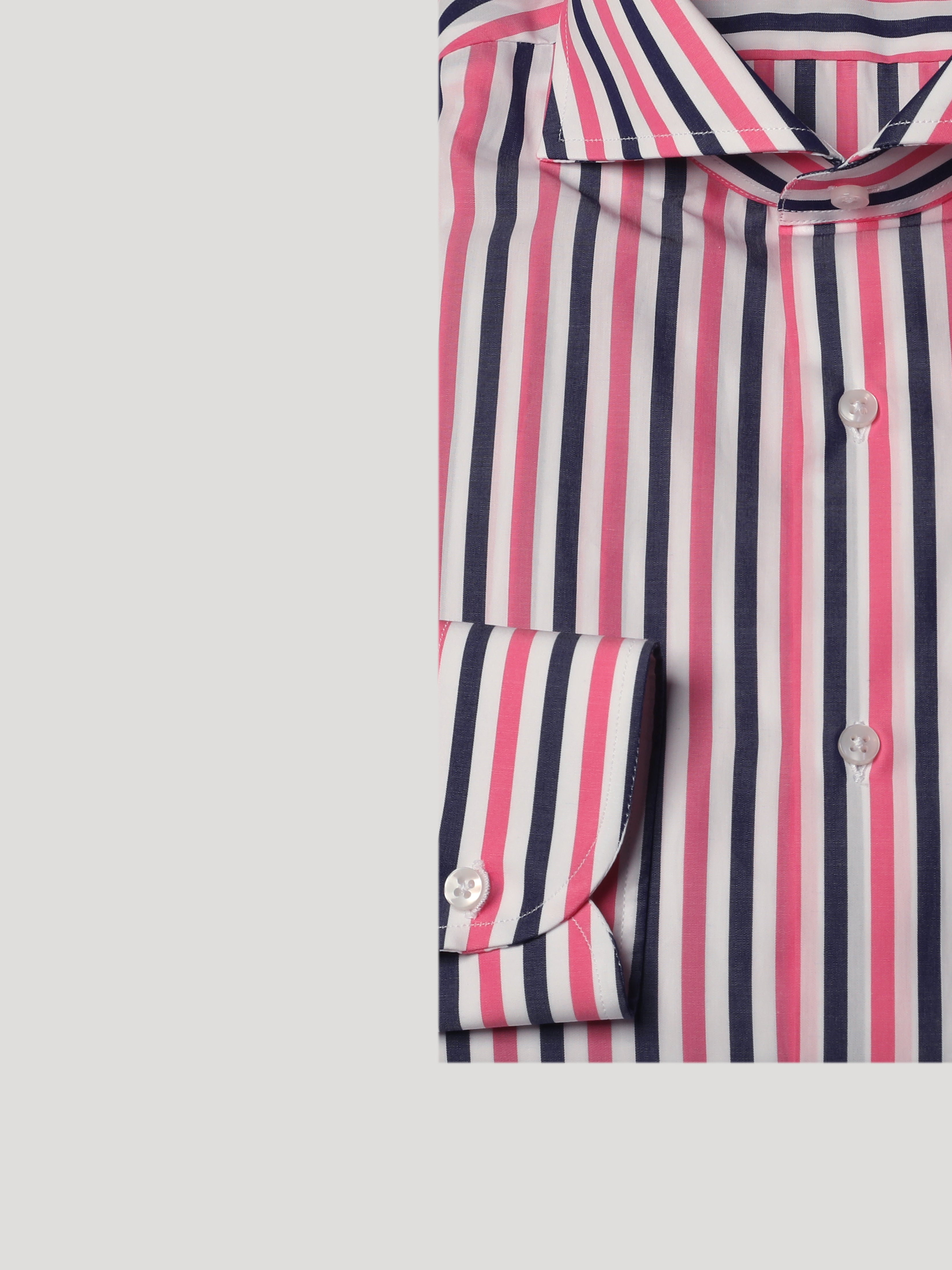 Camicia Slim Sartoriale Collo Mezzo Francese Costa Riga Blu e Rosa Made In Italy