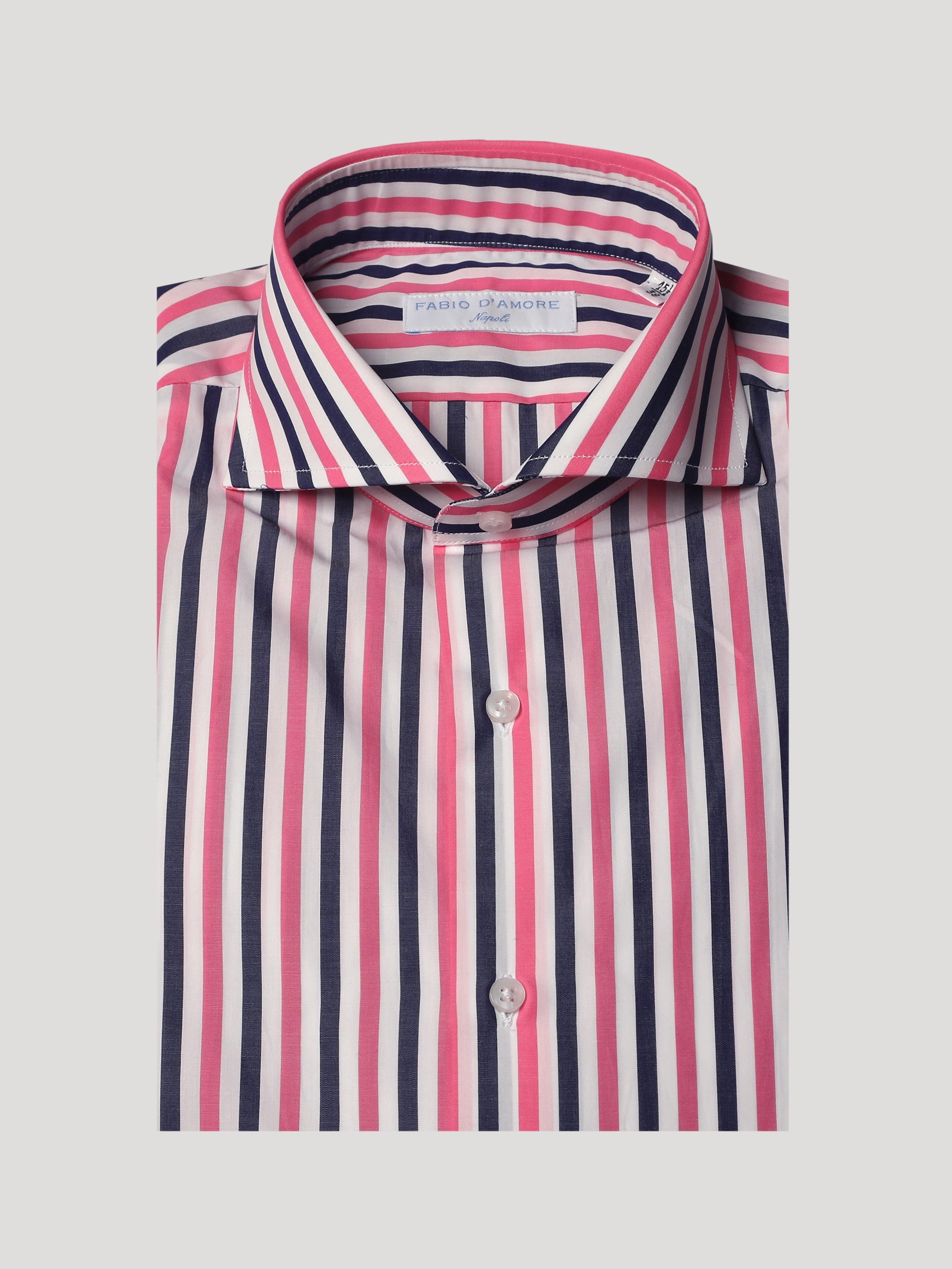 Camicia Slim Sartoriale Collo Mezzo Francese Costa Riga Blu e Rosa Made In Italy