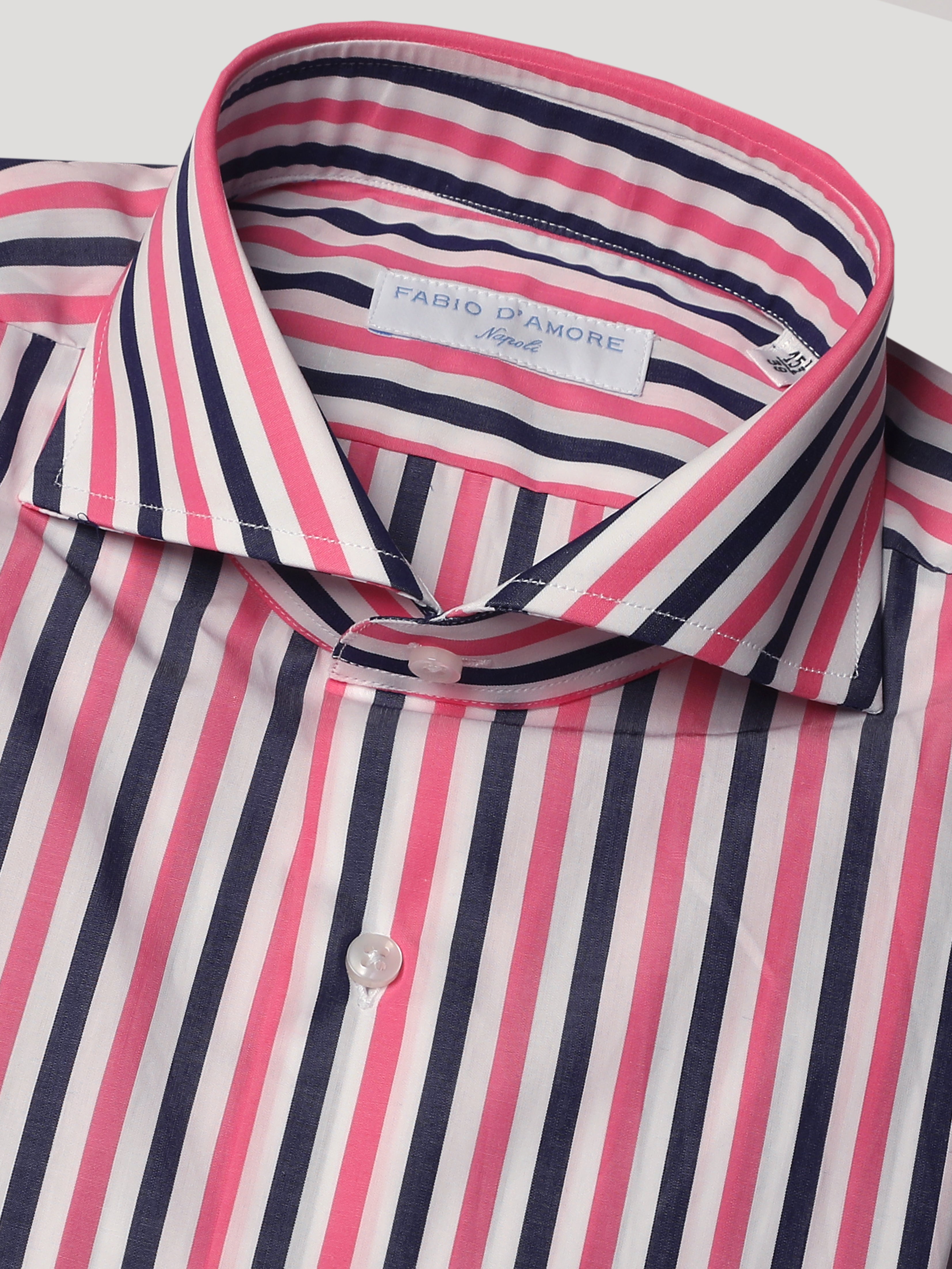 Camicia Slim Sartoriale Collo Mezzo Francese Costa Riga Blu e Rosa Made In Italy