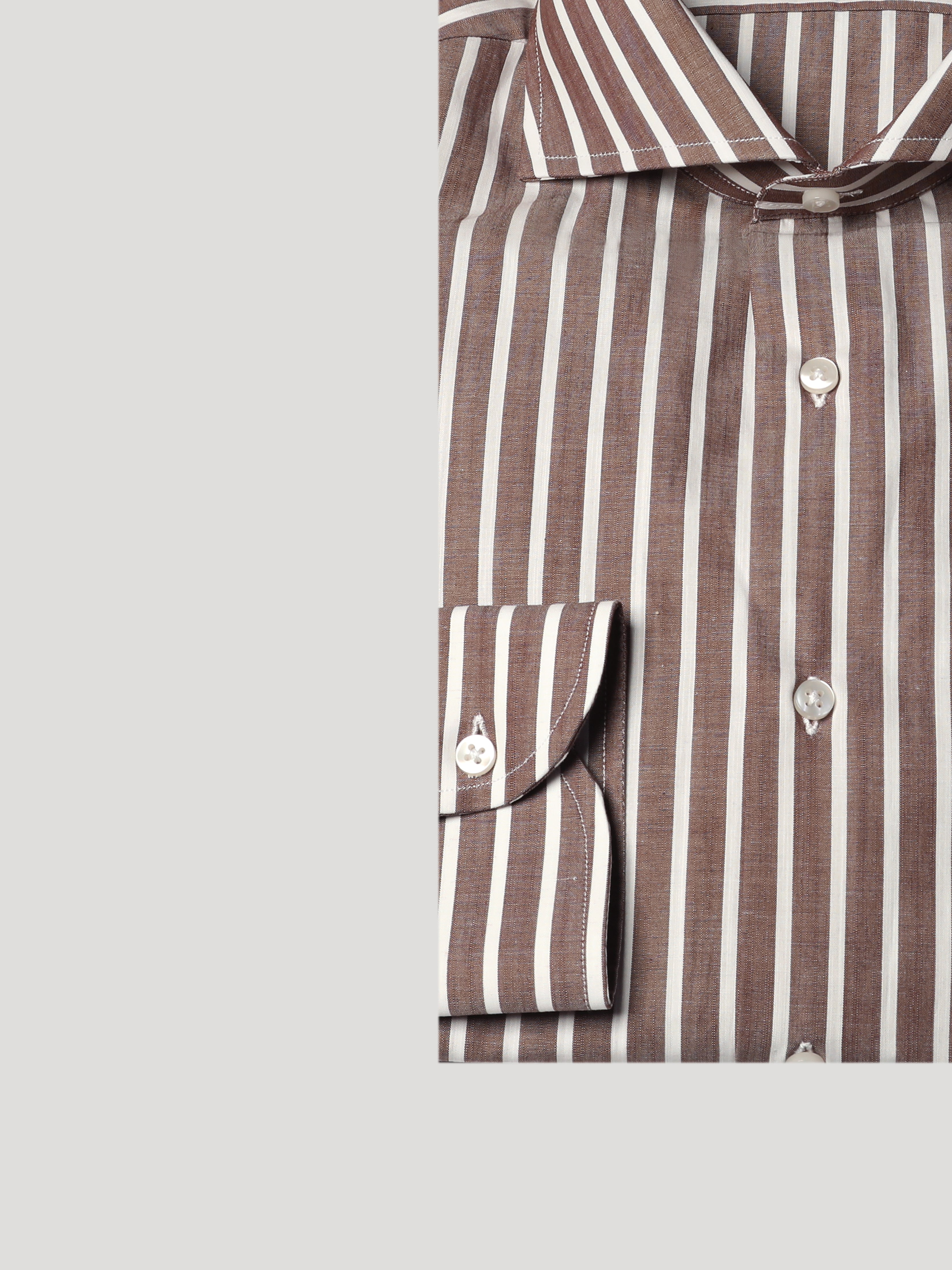 Camicia Slim Sartoriale Collo Mezzo Francese Stile Napoli Marrone Made In Italy