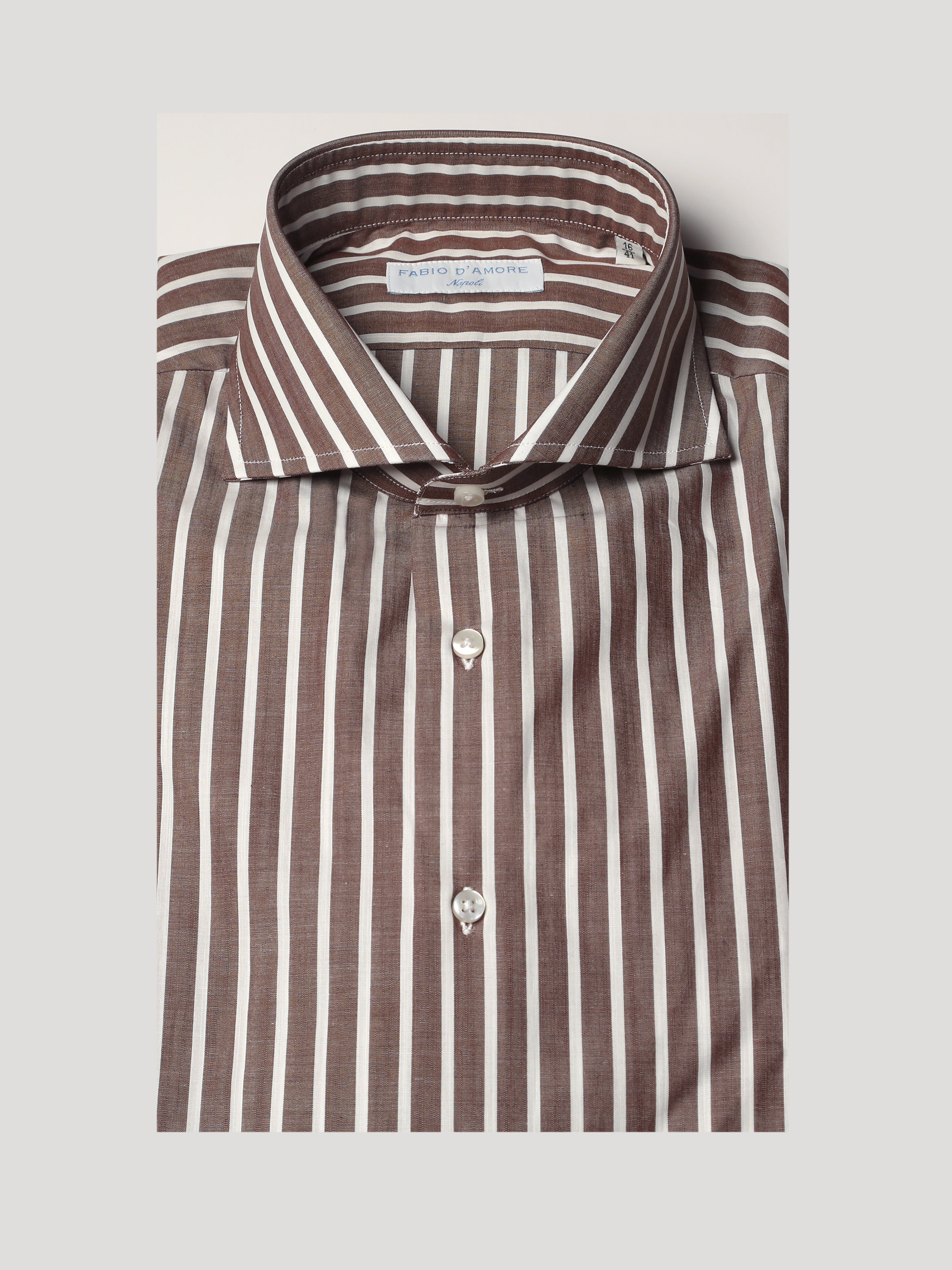 Camicia Slim Sartoriale Collo Mezzo Francese Stile Napoli Marrone Made In Italy