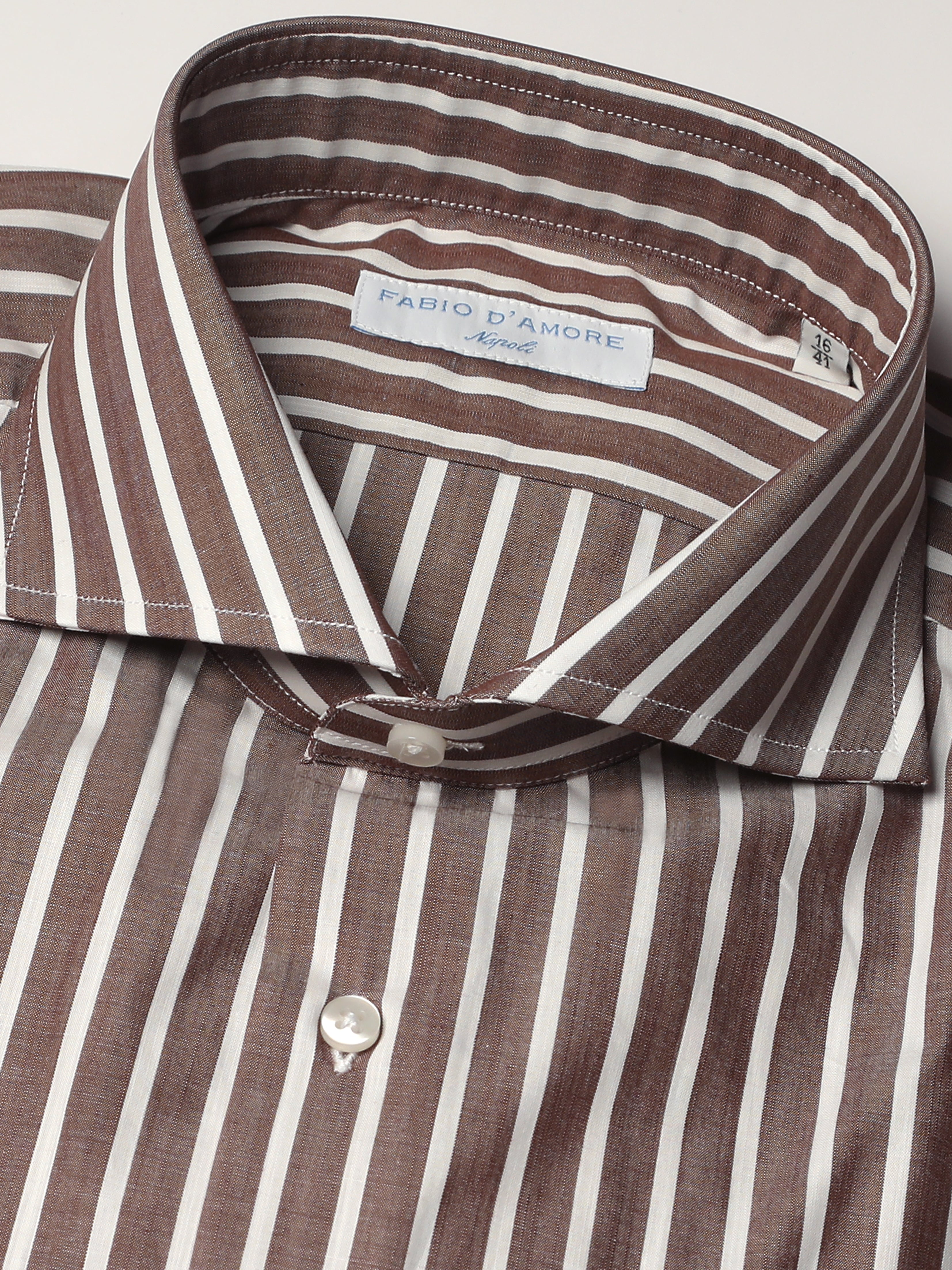 Camicia Slim Sartoriale Collo Mezzo Francese Stile Napoli Marrone Made In Italy