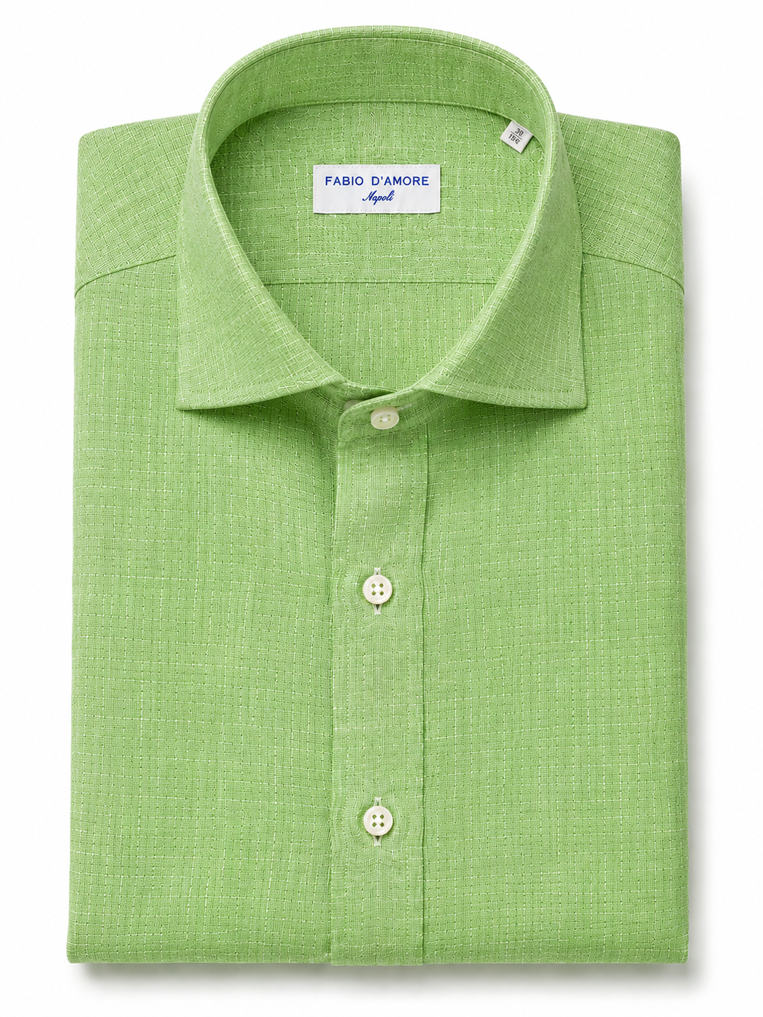 Camicia SLIM Sartoriale Collo Soft Mezzo Francese Cotone&Lino VERDE Made In Italy