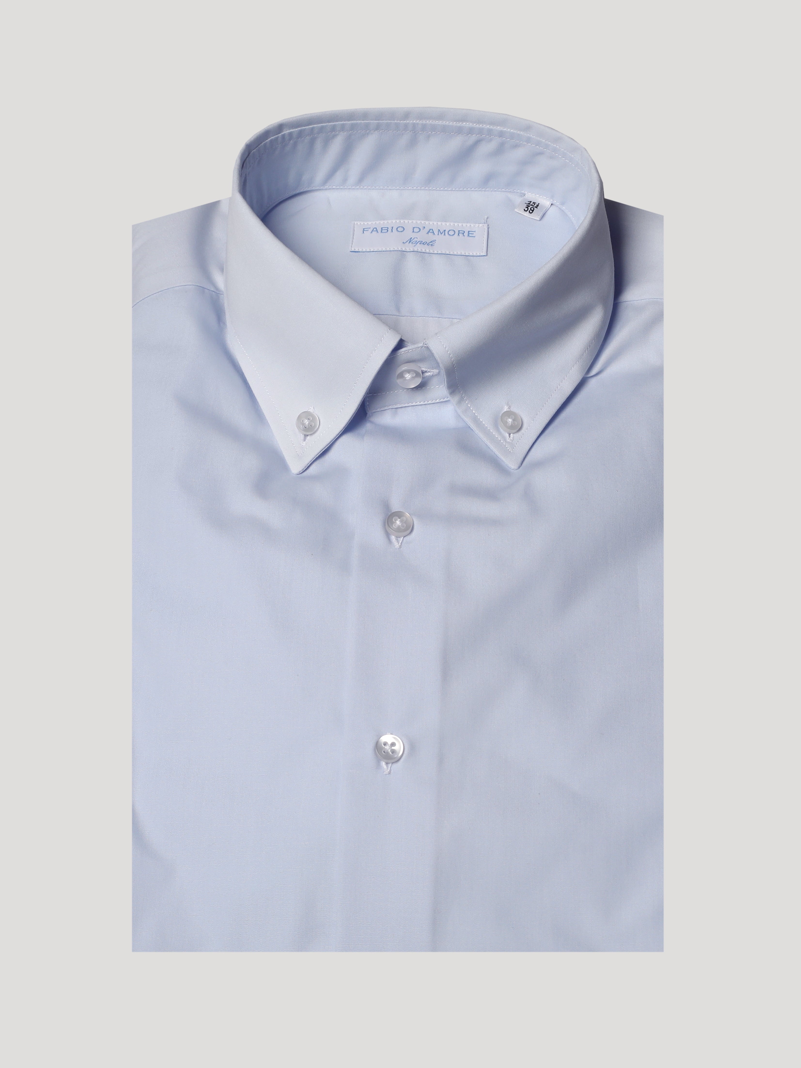 Camicia Slim Sartoriale Collo Botton Down Celeste Made In Italy