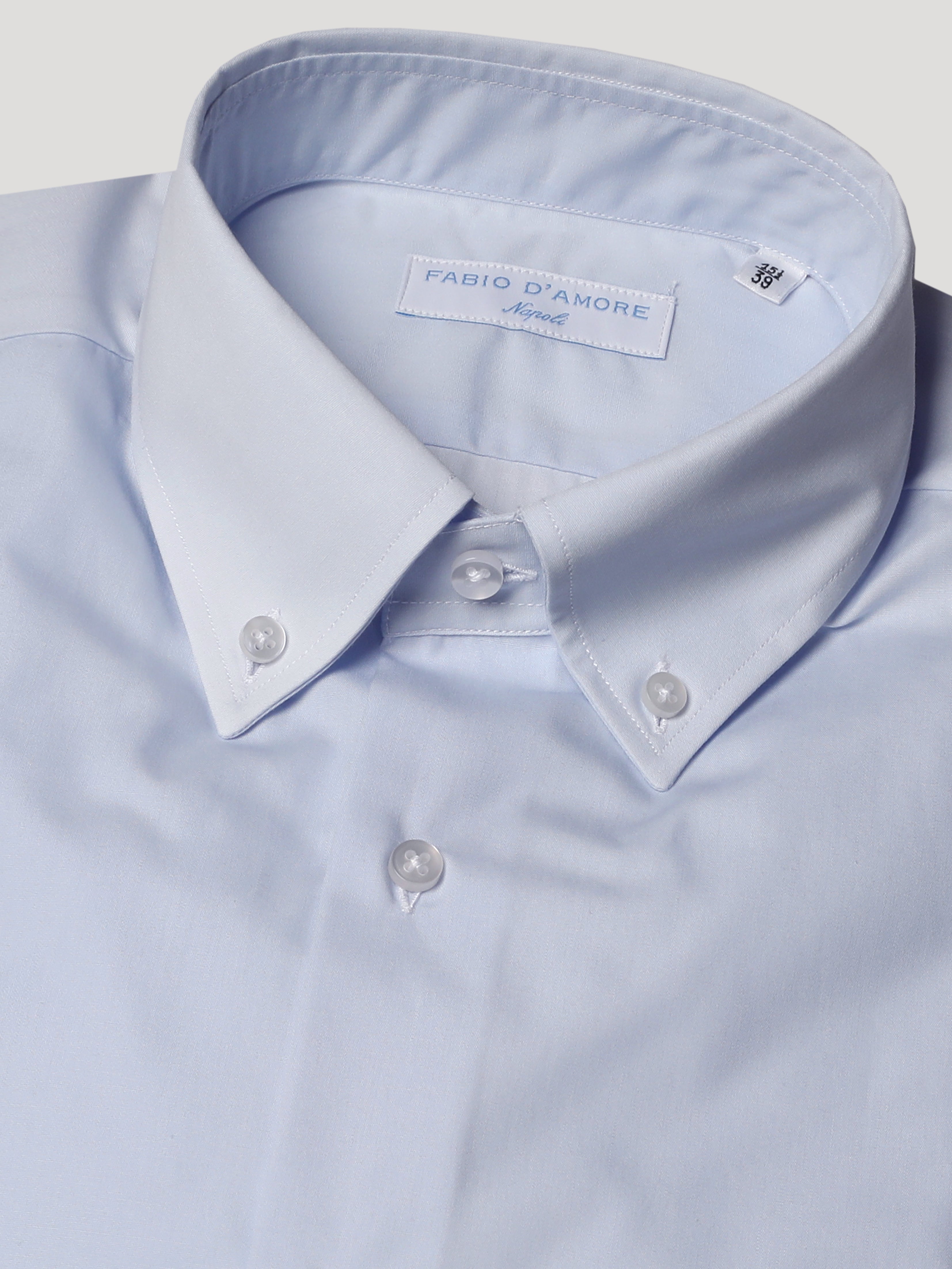 Camicia Slim Sartoriale Collo Botton Down Celeste Made In Italy