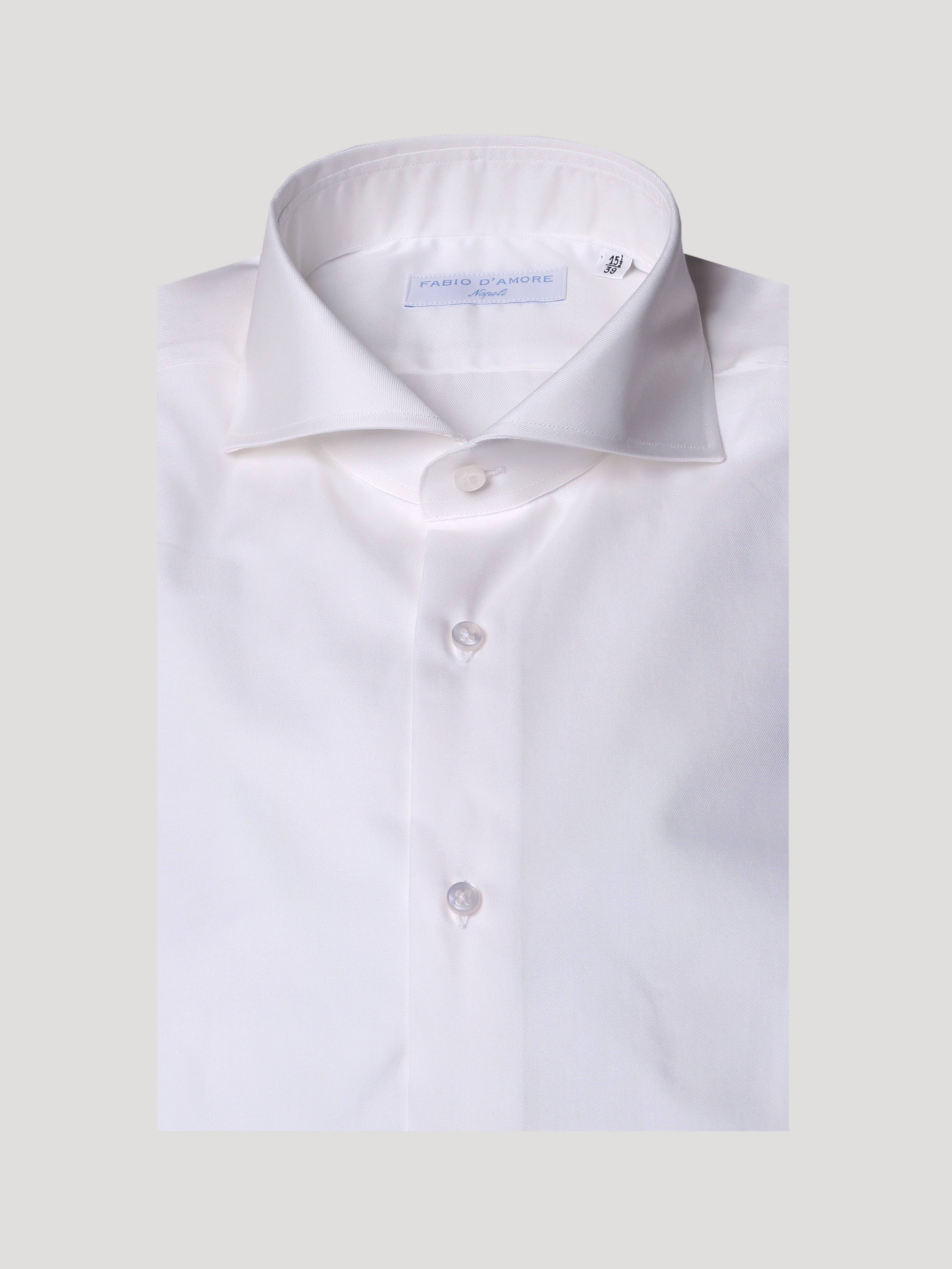 Camicia Slim Sartoriale Collo Mezzo Francese Twill Bianco Made In Italy