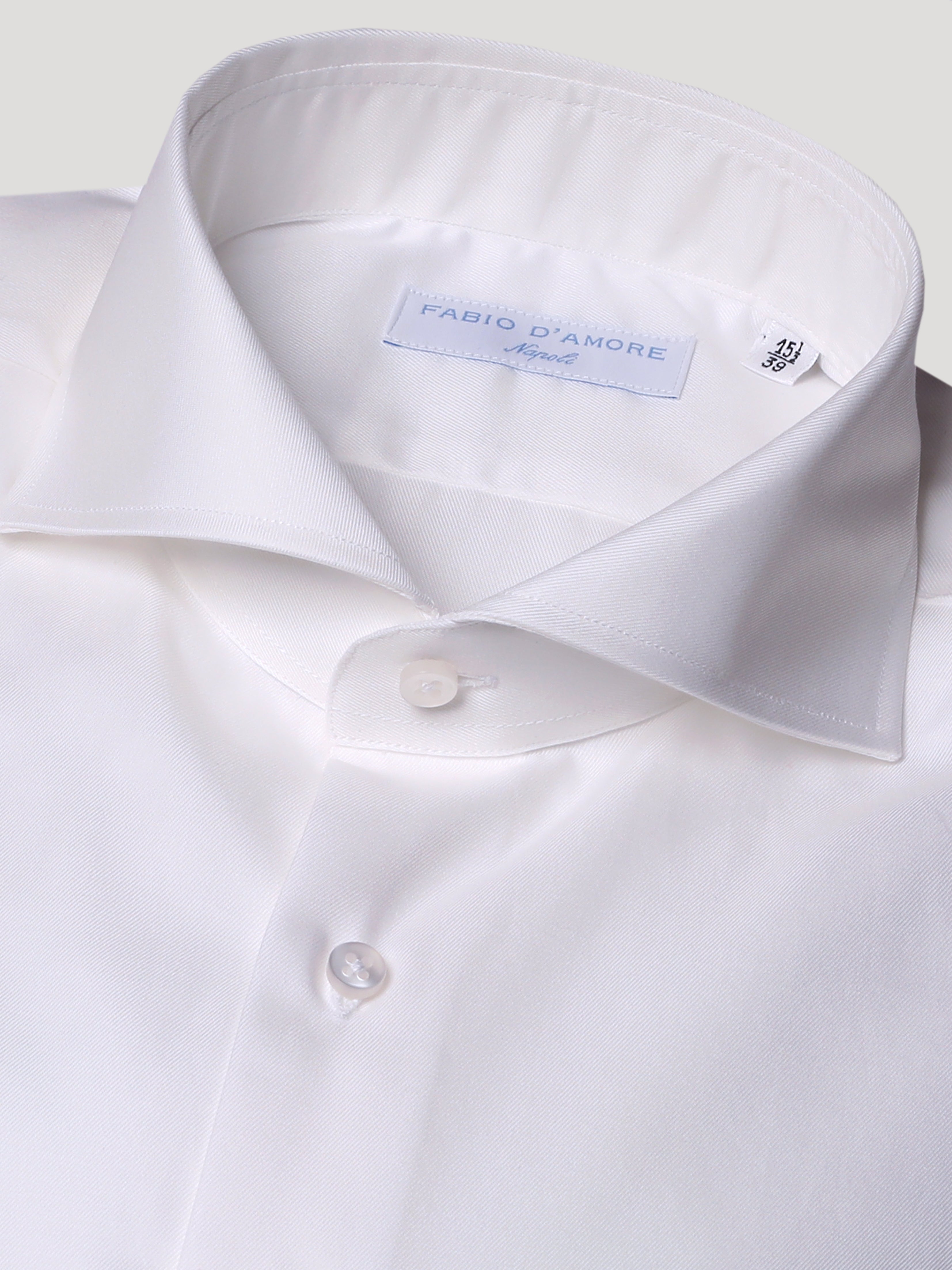 Camicia Slim Sartoriale Collo Mezzo Francese Twill Bianco Made In Italy
