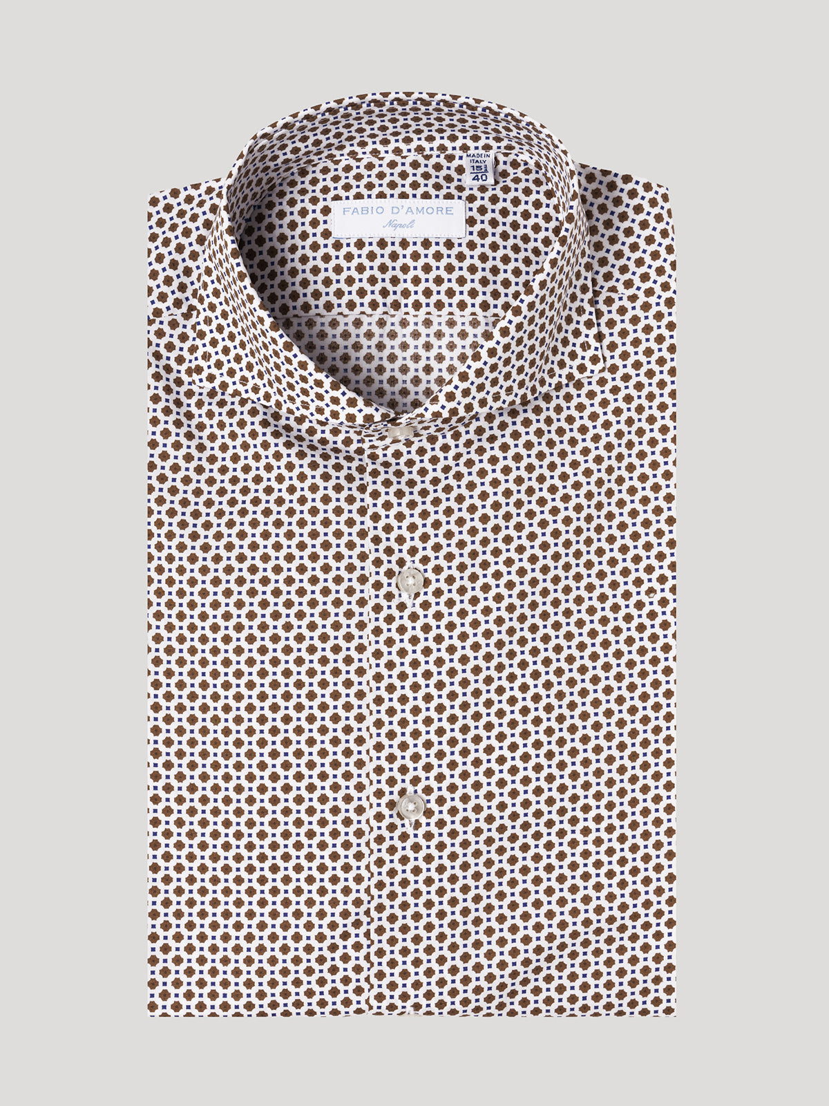 Camicia Slim fit Stampata Fondo Bianco  Collo Soft Mezzo Francese