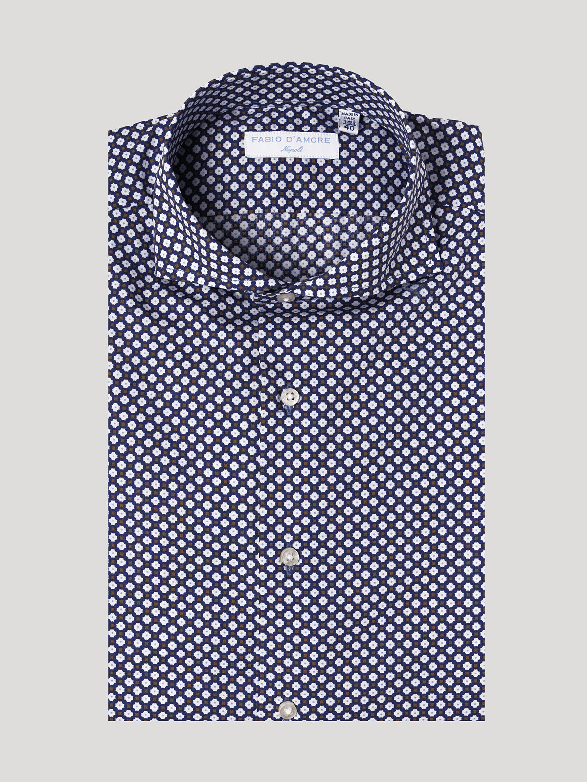 Camicia Slim fit Stampata Fondo Blu Collo Soft Mezzo Francese