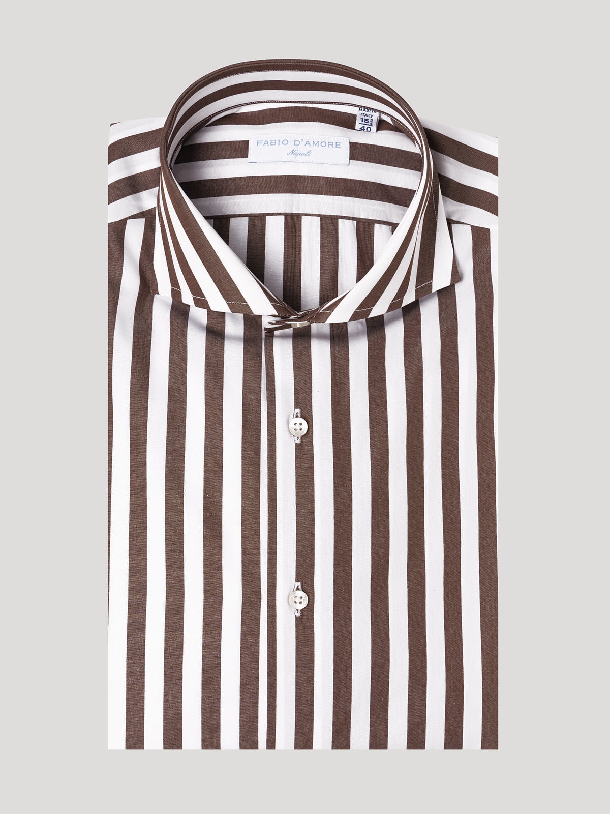 Camicia Slim fit a Righe Larghe Marrone Collo Mezzo Francese