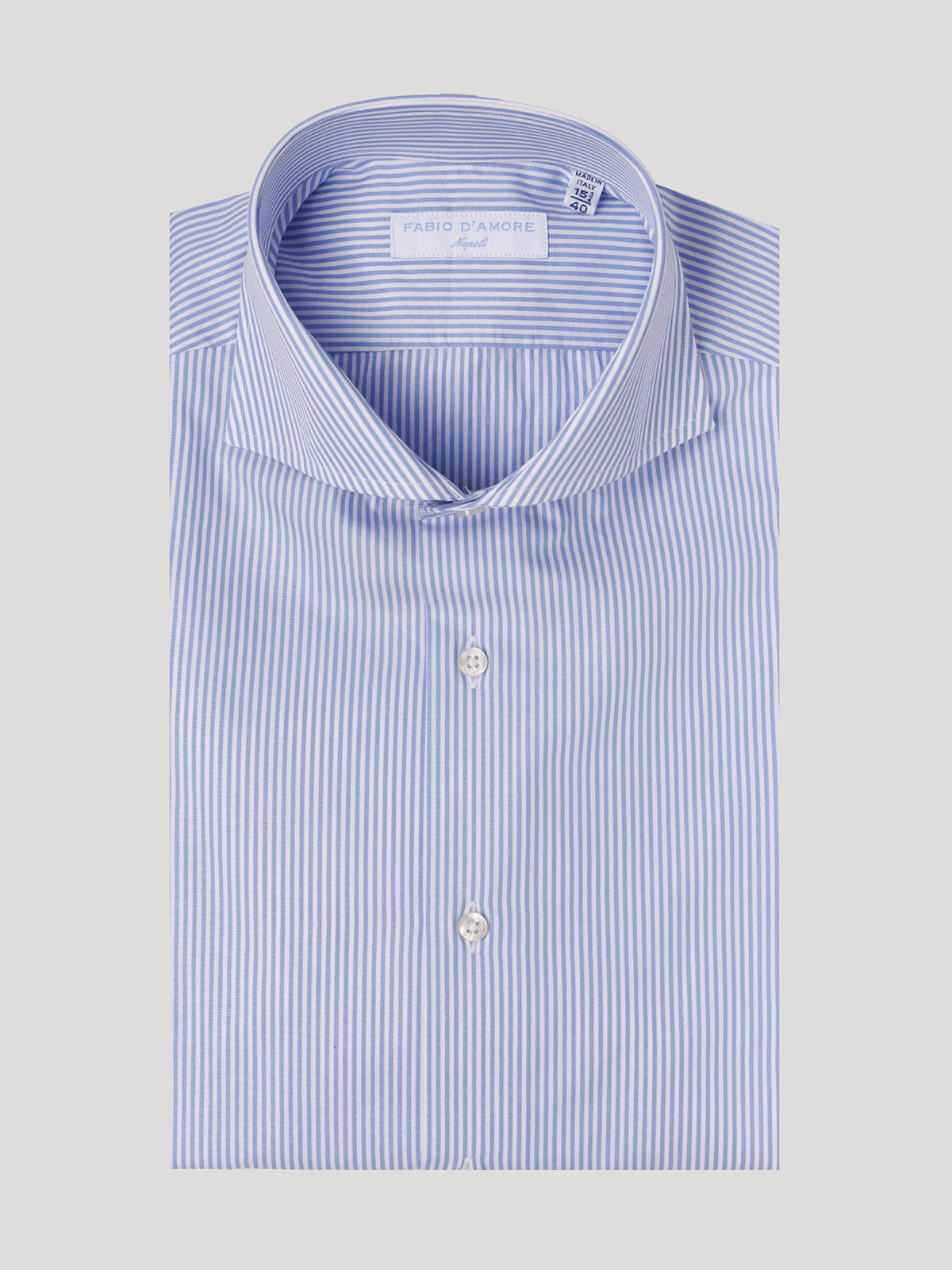 Camicia Slim fit Rigato Stretto Bianco e Celeste Collo Mezzo Francese