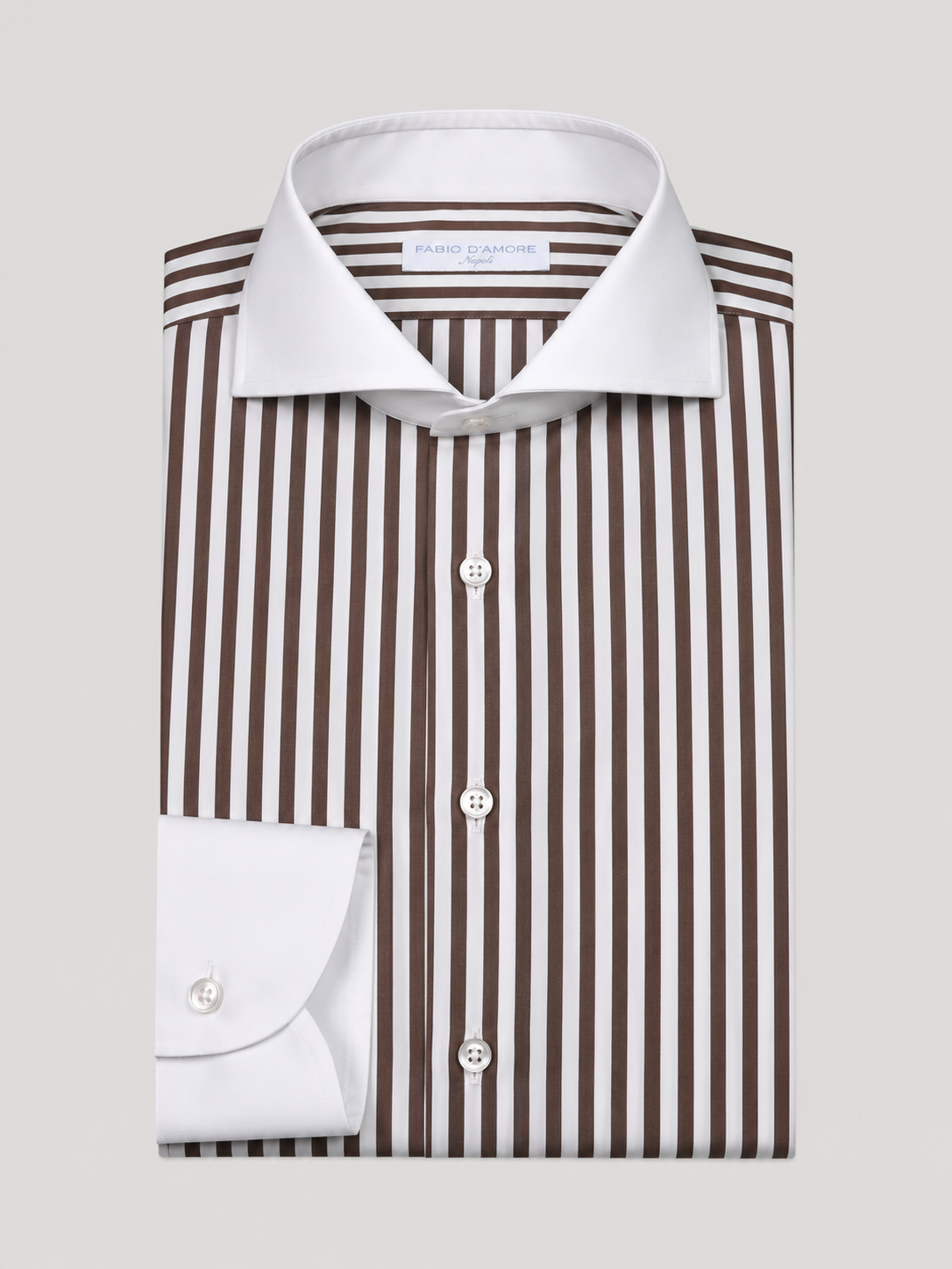 Camicia Sartoriale Wall Street Riga Marrone Collo e Polsi bianchi Made In Italy