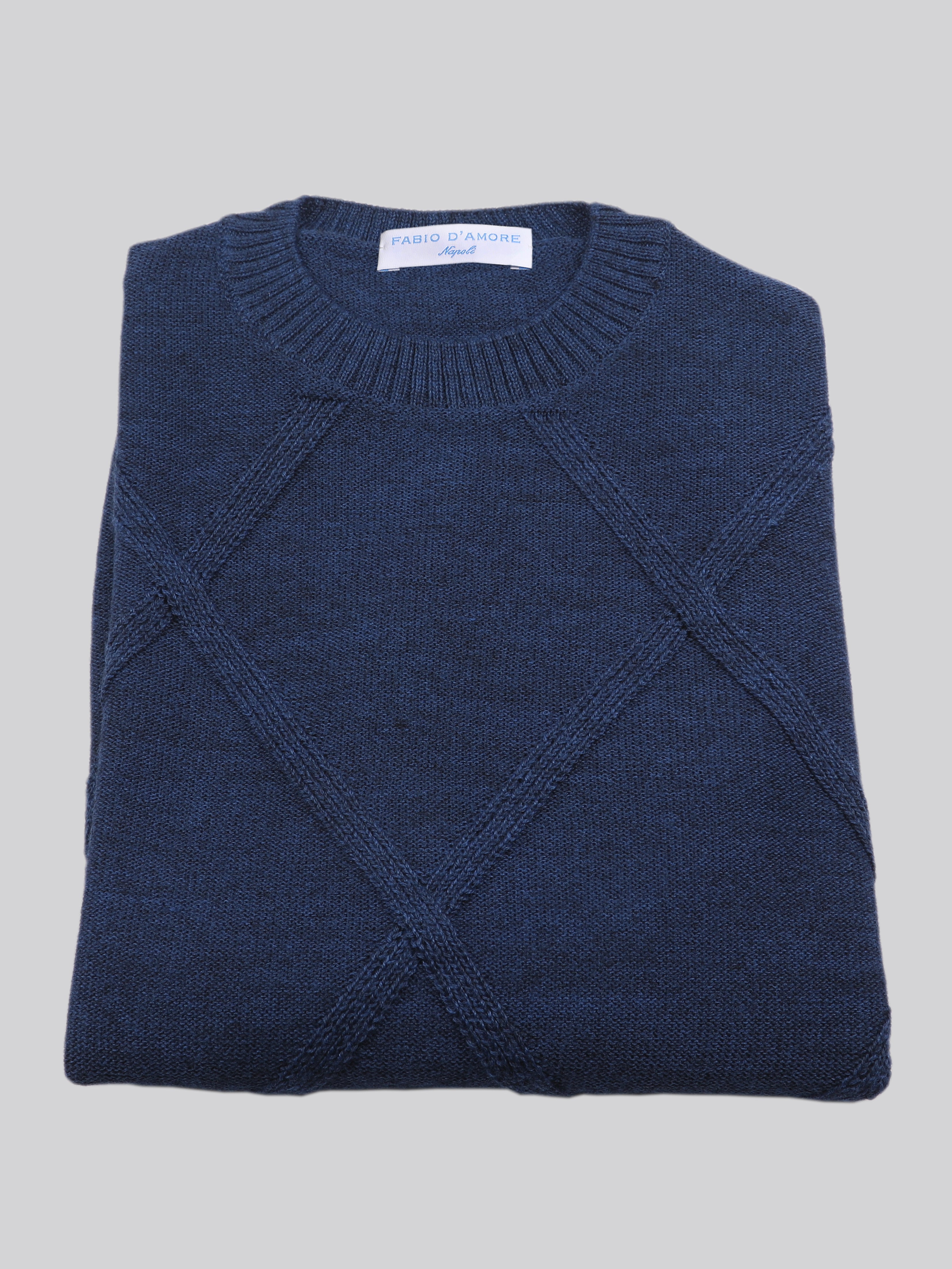 Maglione Girocollo Rombo Blu Navy 100% Lana Made In Italy