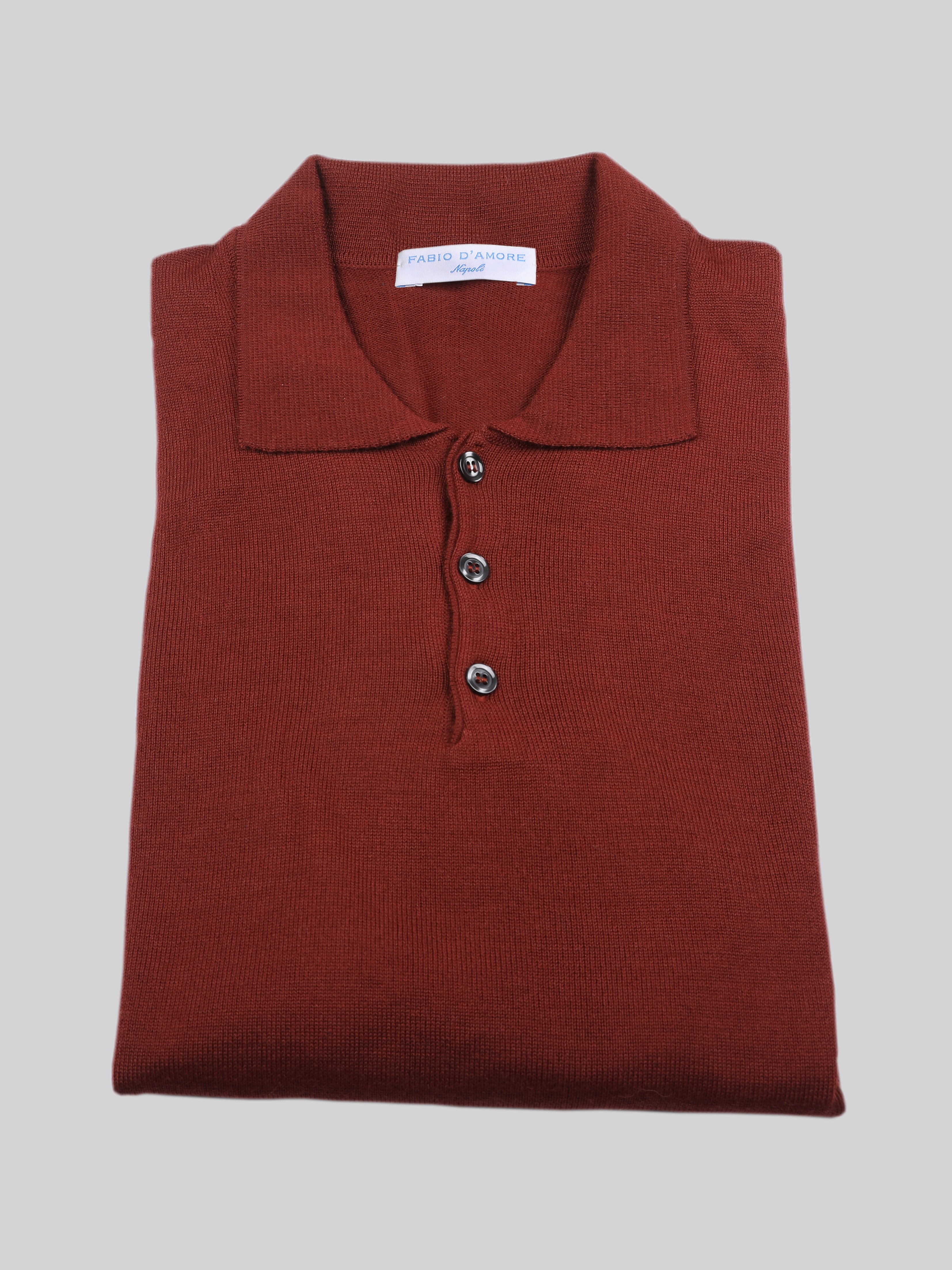 Polo In 100% Lana Merinos Ruggine Made In Italy