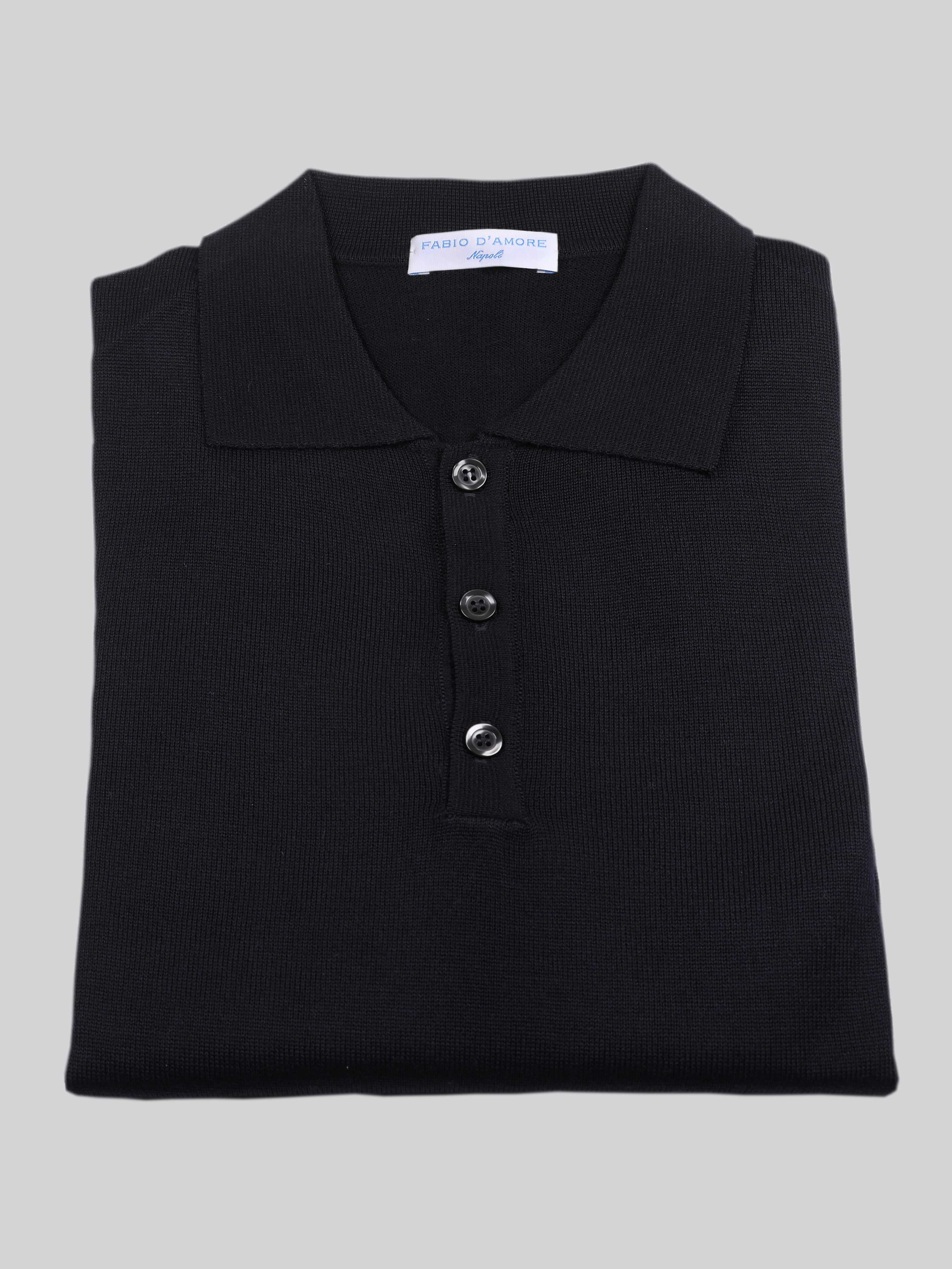 Polo In 100% Lana Merinos Blu Notte  Made In Italy