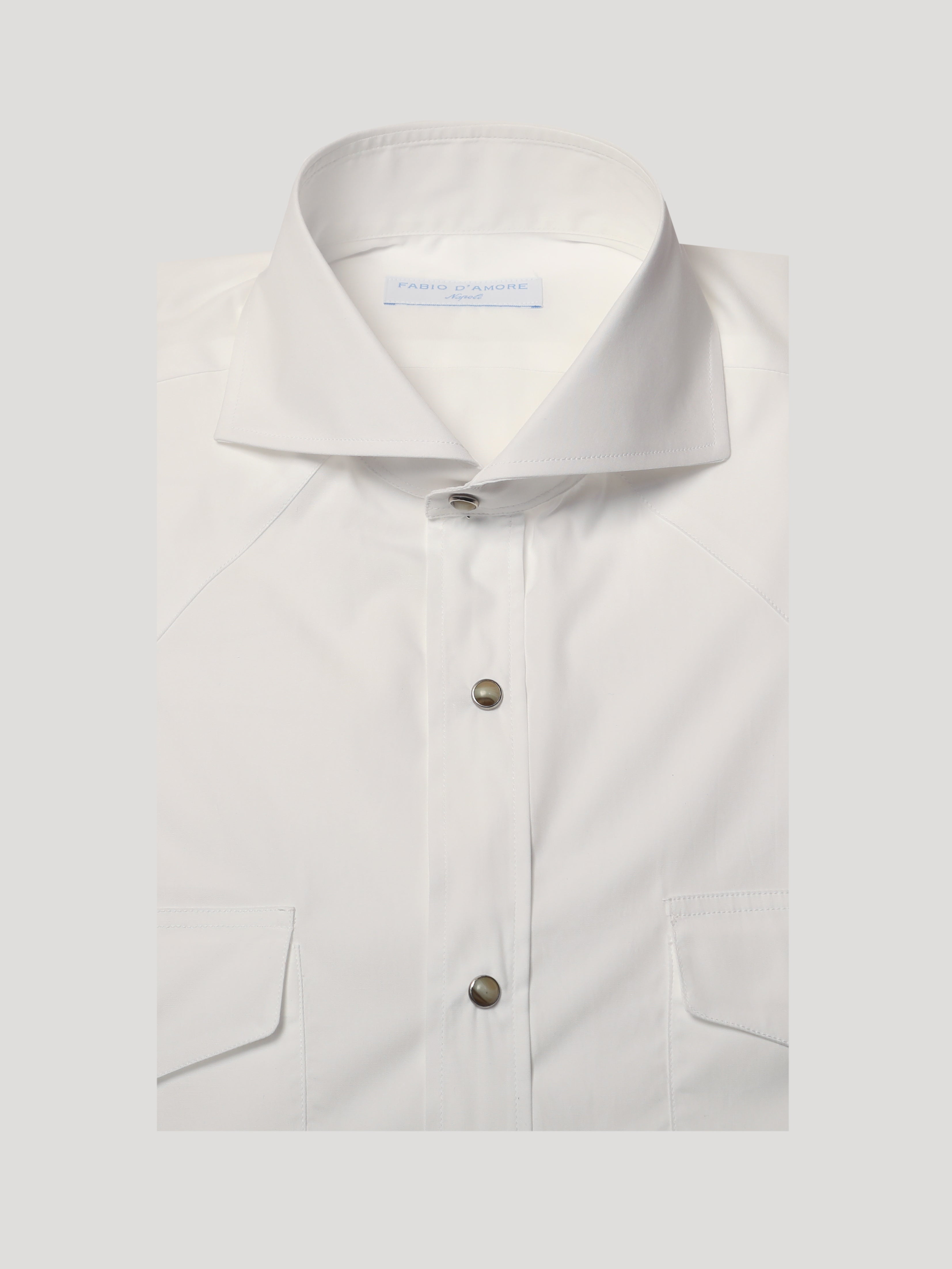 Camicia Texana in Popelin Bianco Collo Soft