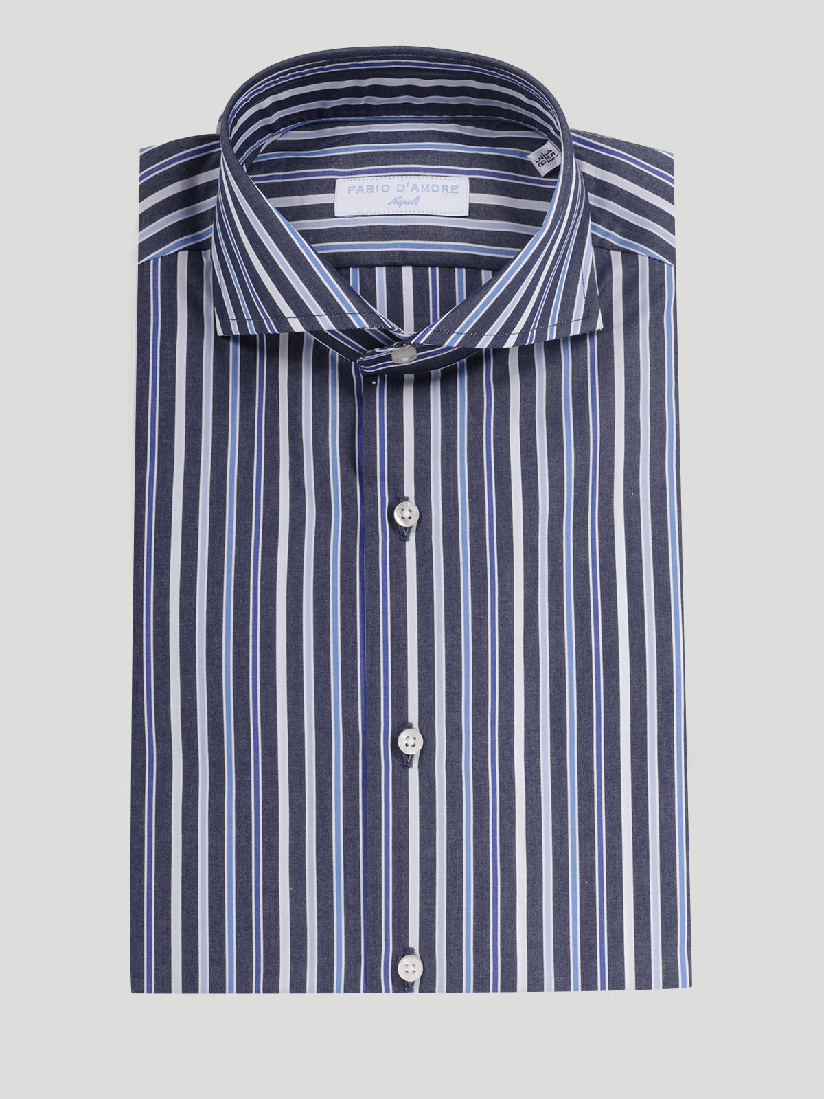 Camicia Slim fit a Righe Fondo Blu Collo Mezzo Francese