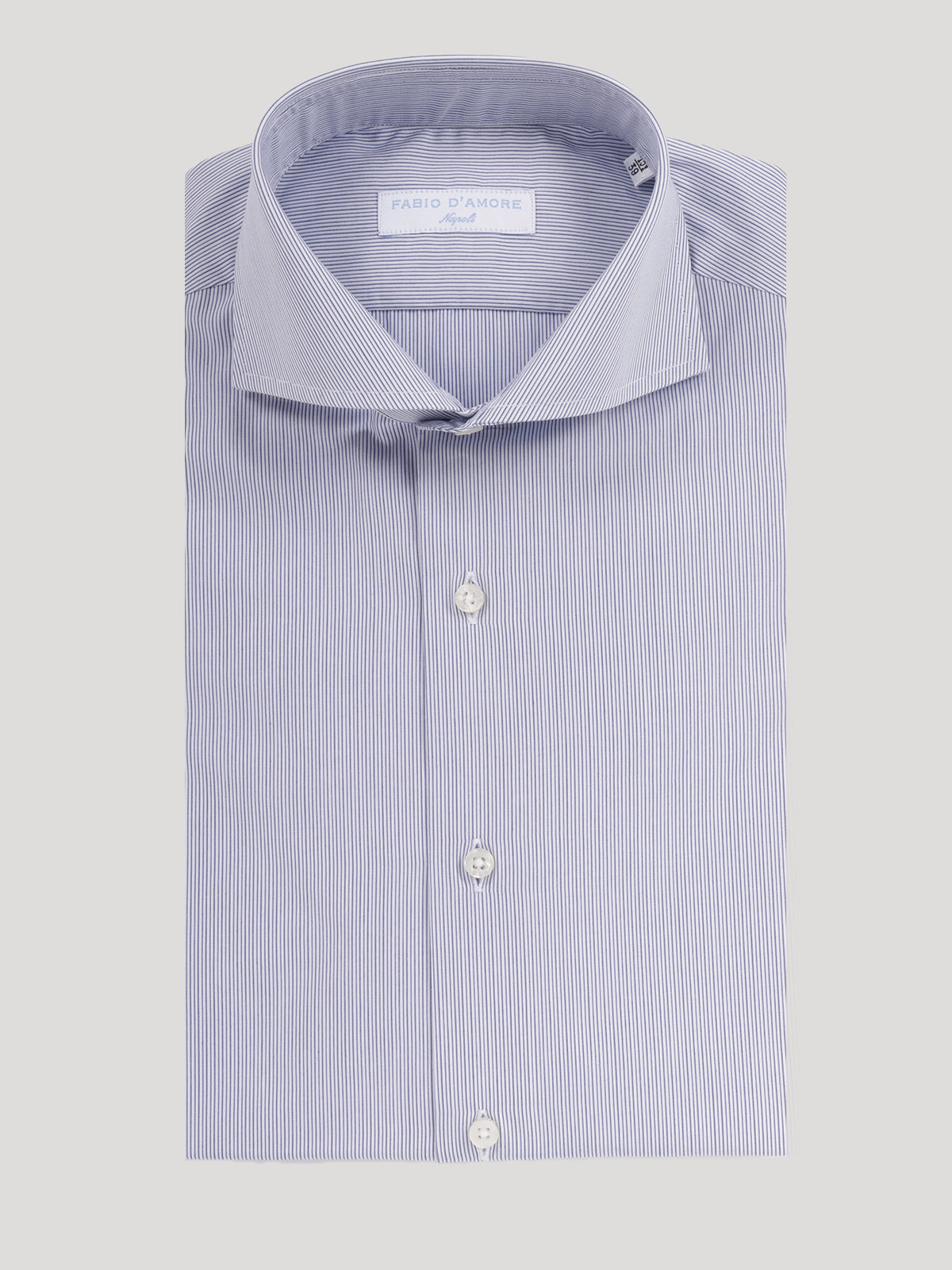 Camicia Slim fit Ponza Fondo Bianco Riga Blu Collo Mezzo Francese