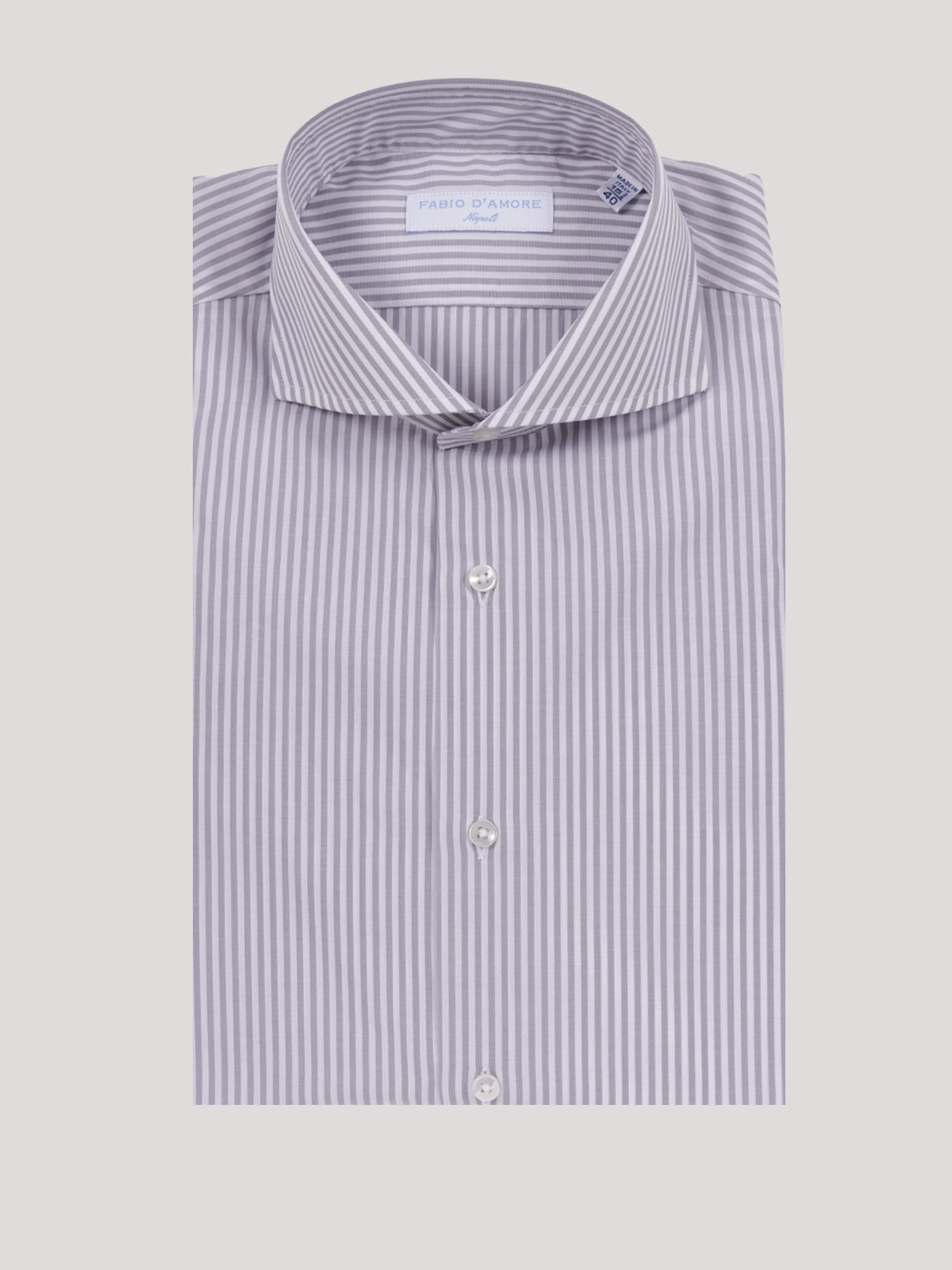 Camicia Rigata Bianco e Grigio Firenze Collo Mezzo Francese