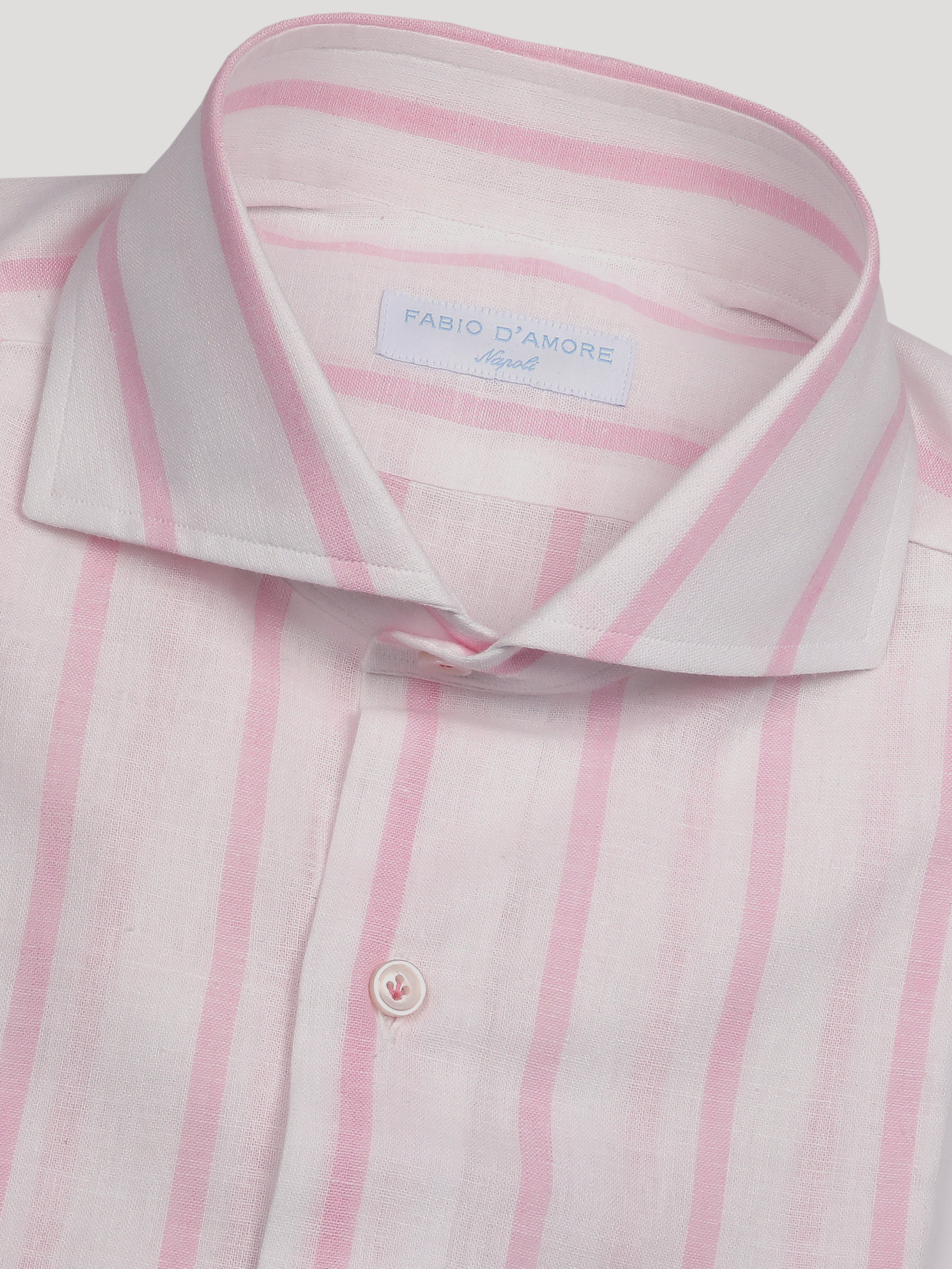 Camicia REGULAR FIT Sartoriale Collo Mezzo Francese Cotone&Lino Riga Larga Rosa Made In Italy