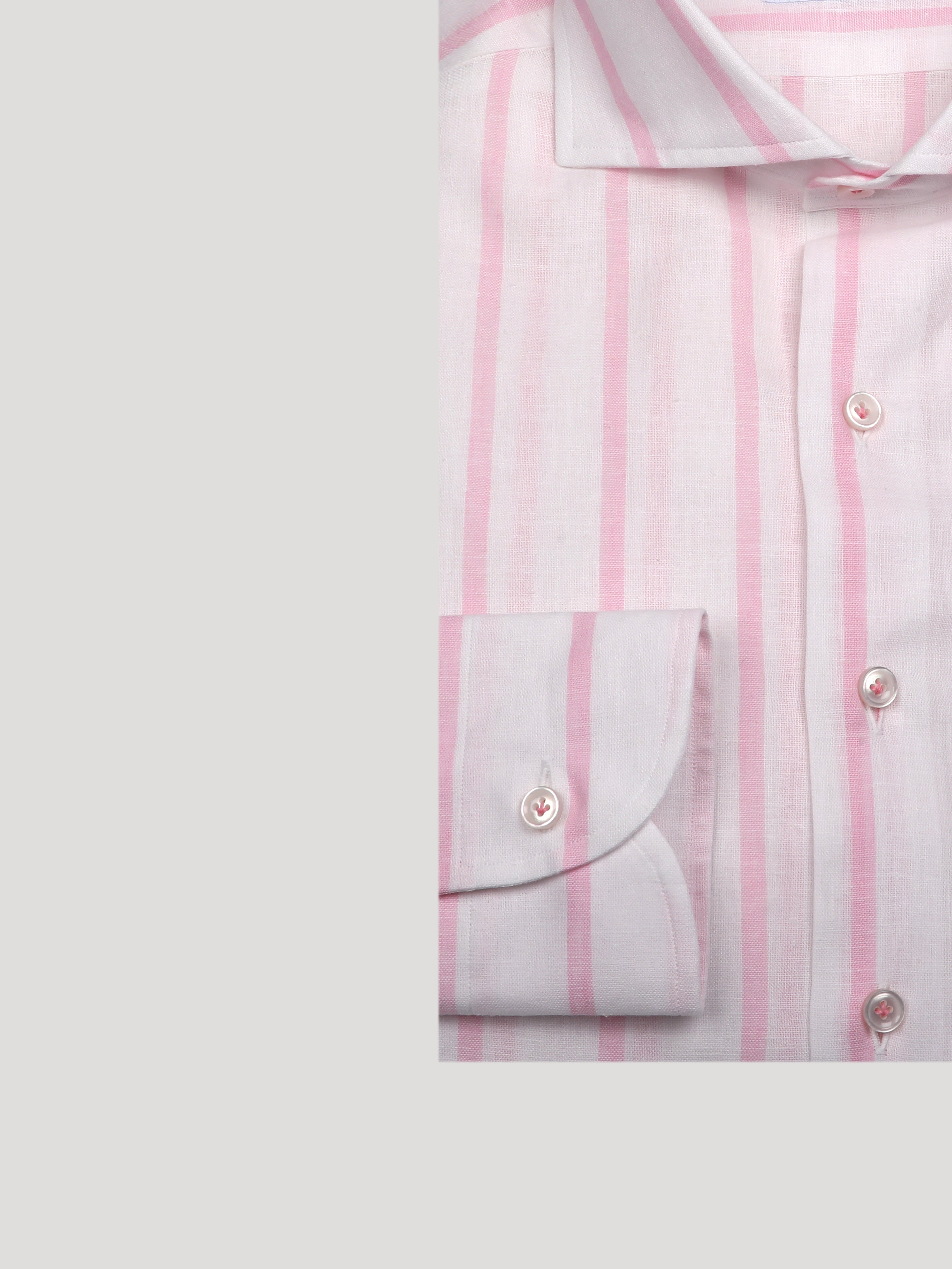 Camicia REGULAR FIT Sartoriale Collo Mezzo Francese Cotone&Lino Riga Larga Rosa Made In Italy